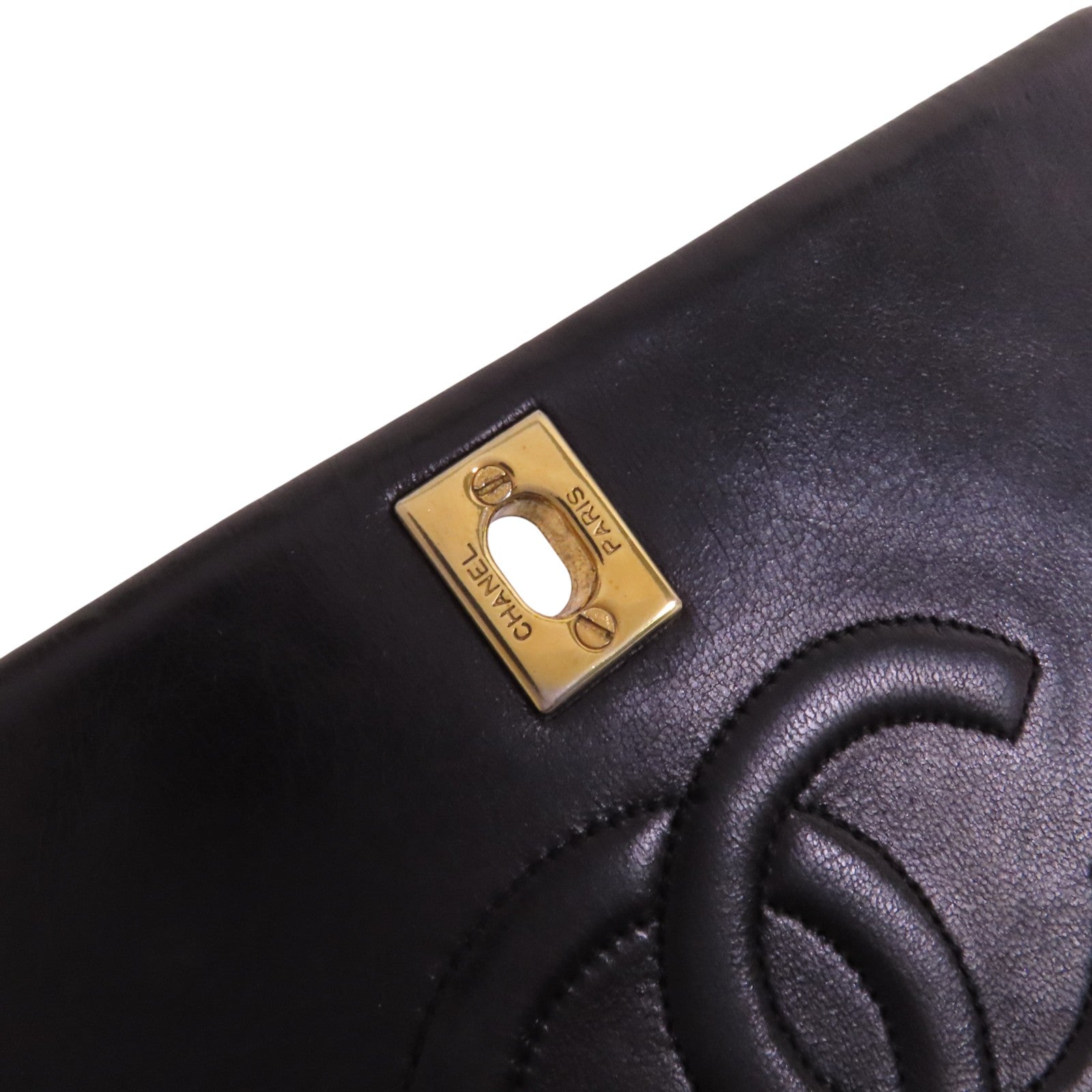 CHANEL 羊皮皮革Vintage Chain Shoulder金扣鏈帶肩背袋