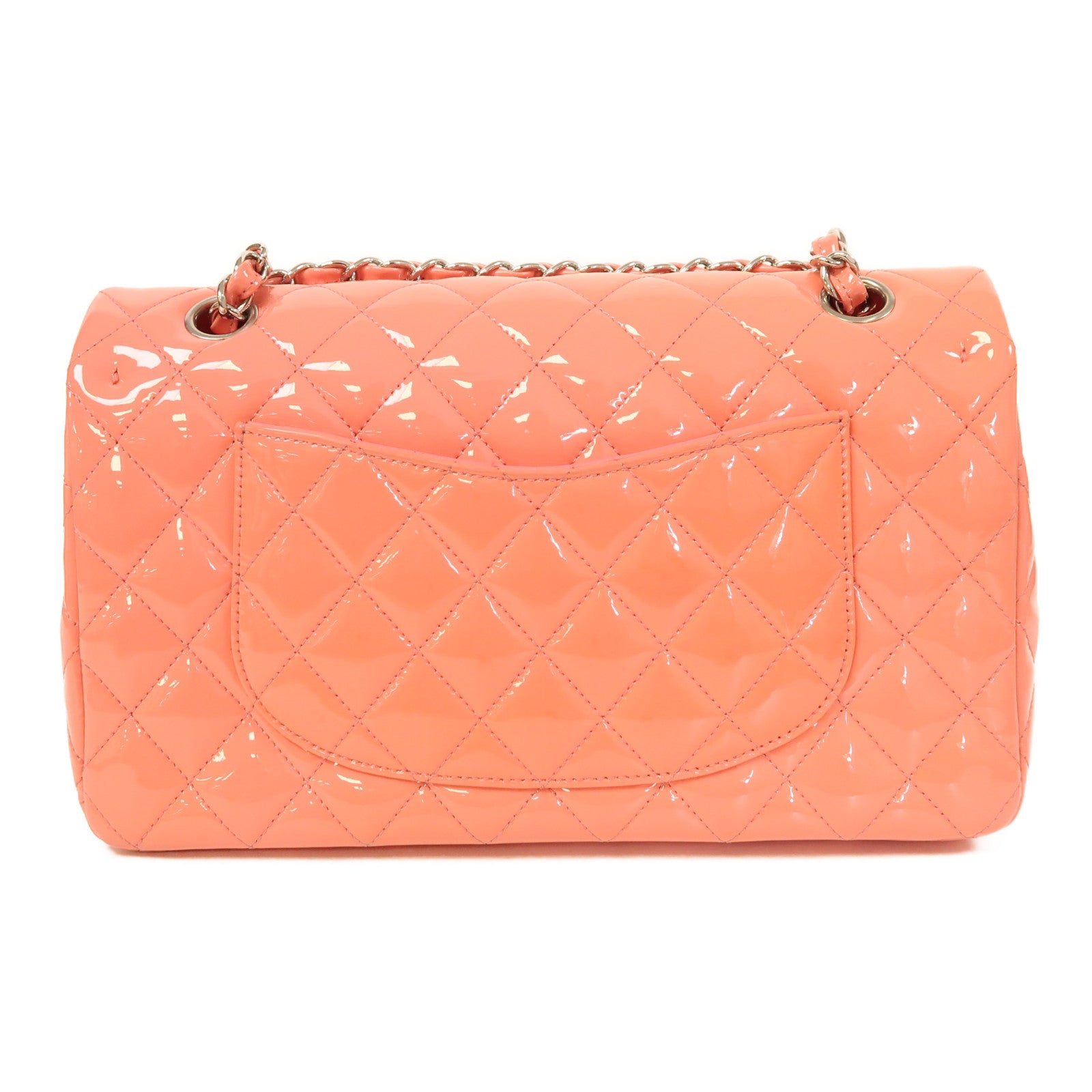 CHANEL 漆皮皮革Classic 25銀扣鏈帶肩背袋粉紅色