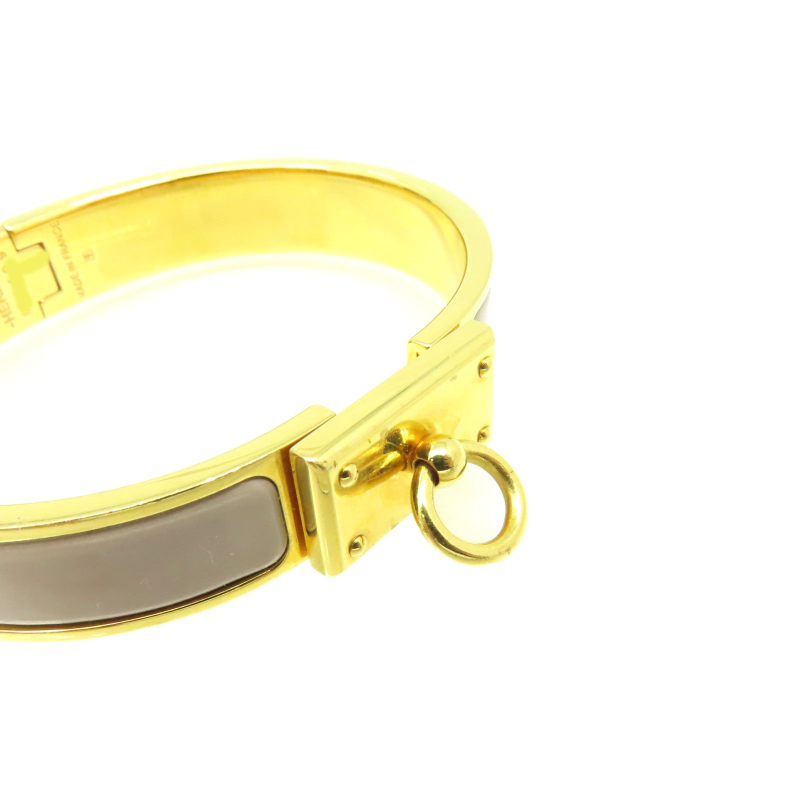 HERMES 【激減優惠】金屬/琺瑯Clic Anneau Bracelet金扣手鐲金色/灰色