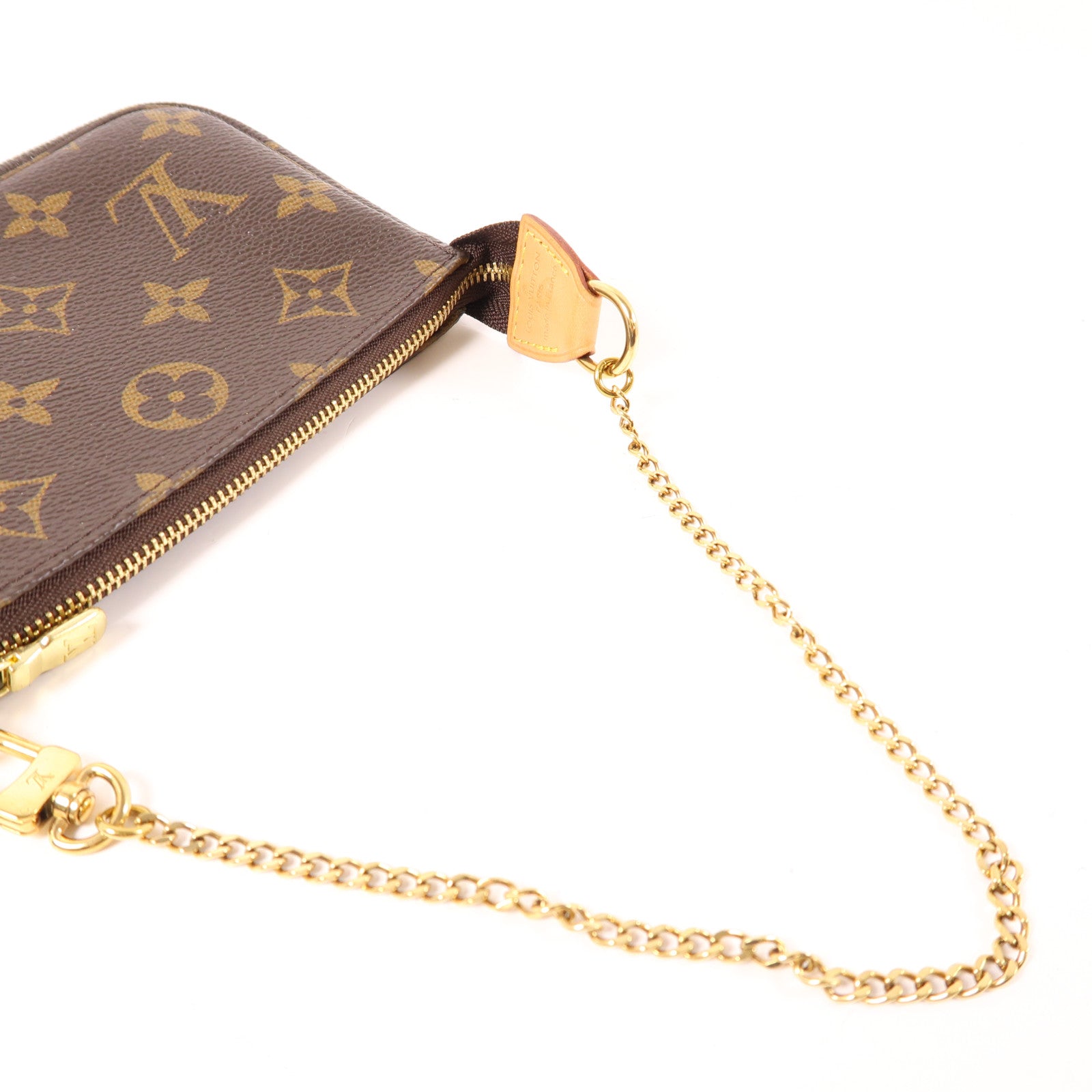 LOUIS VUITTON Monogram Mini Pochette Accessoires金扣手挽袋棕色