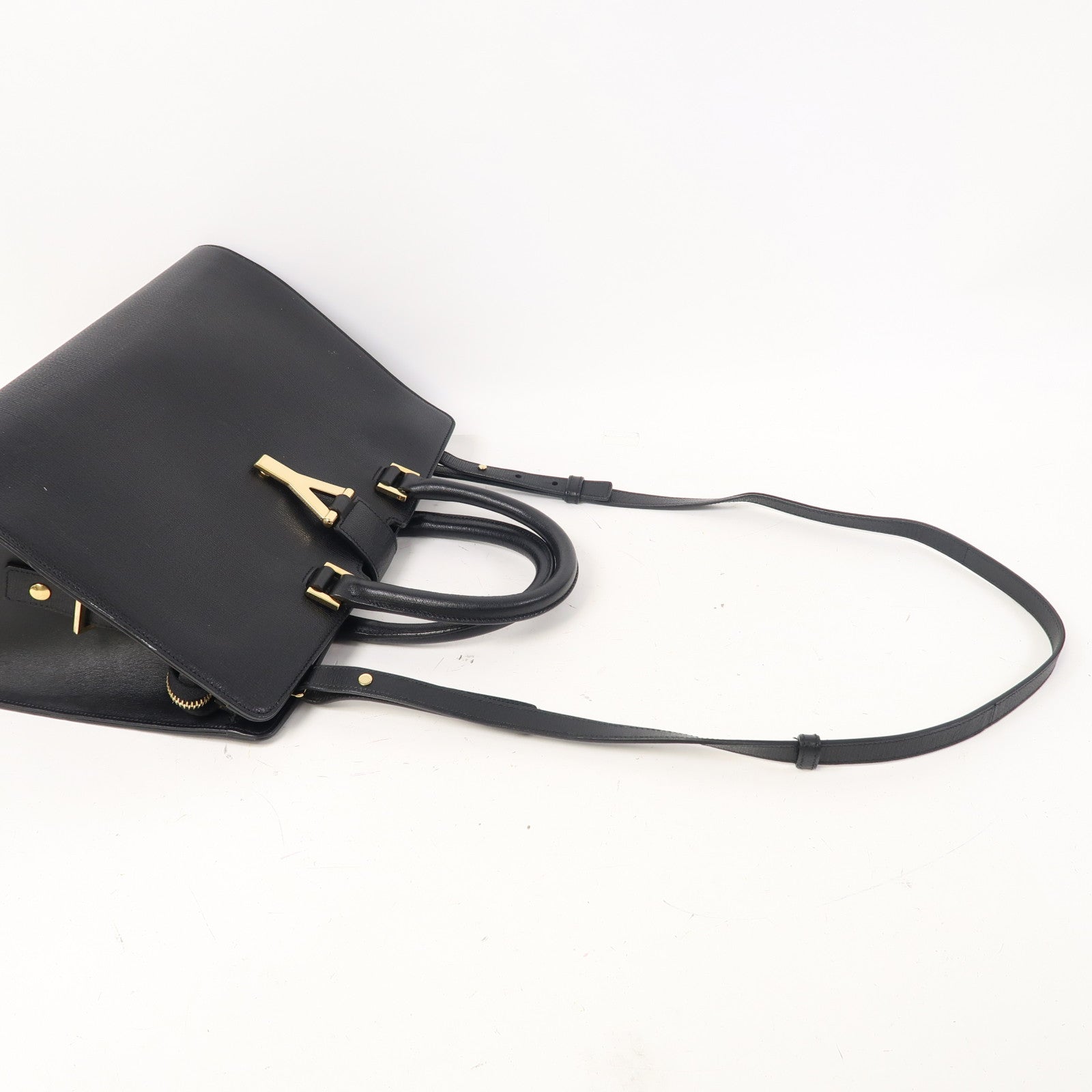 YVES SAINT LAURENT 牛皮皮革2 Way Shoulder金扣手挽肩背兩用袋黑色