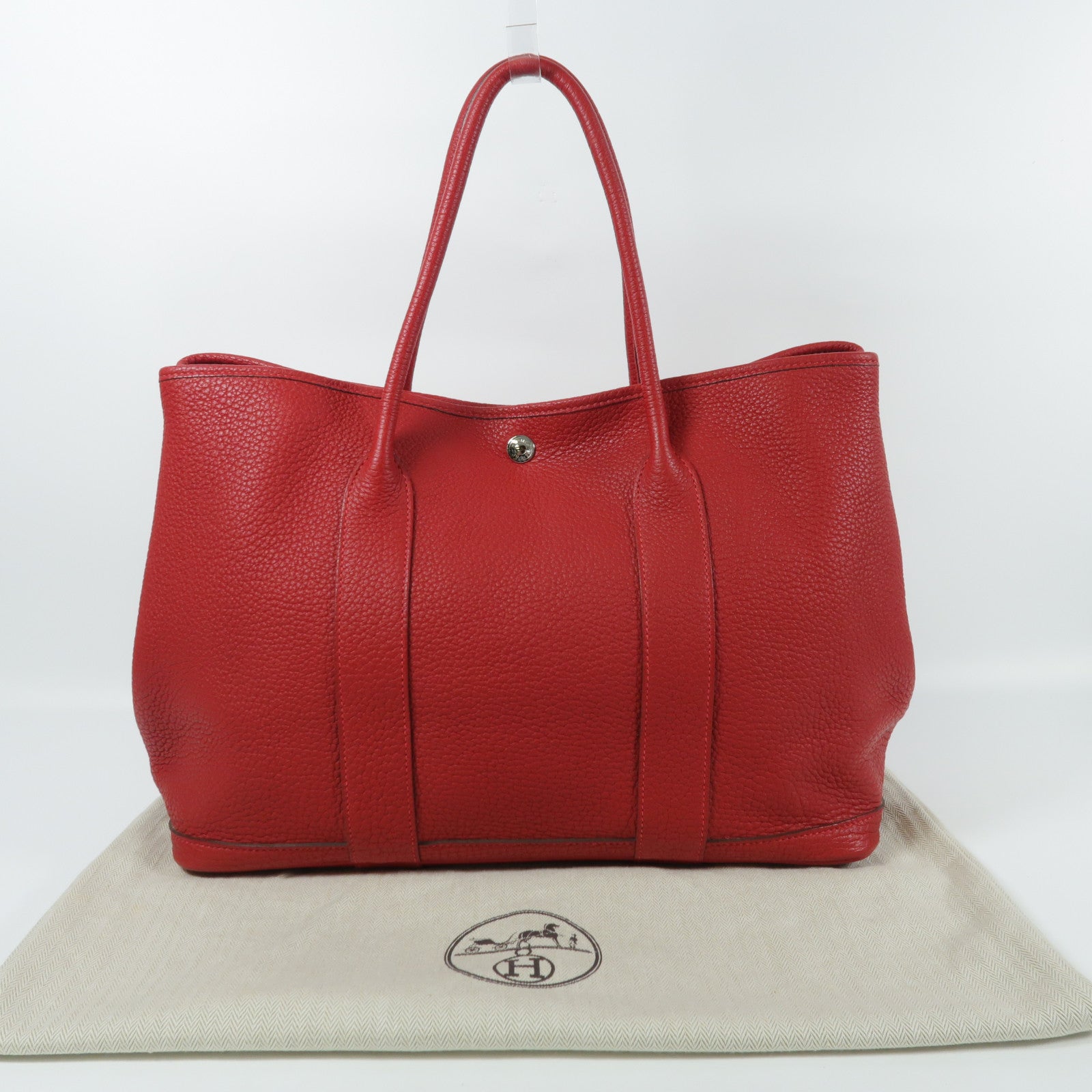 HERMES Negonda皮革Garden Party PM銀扣手挽袋Rouge Piment