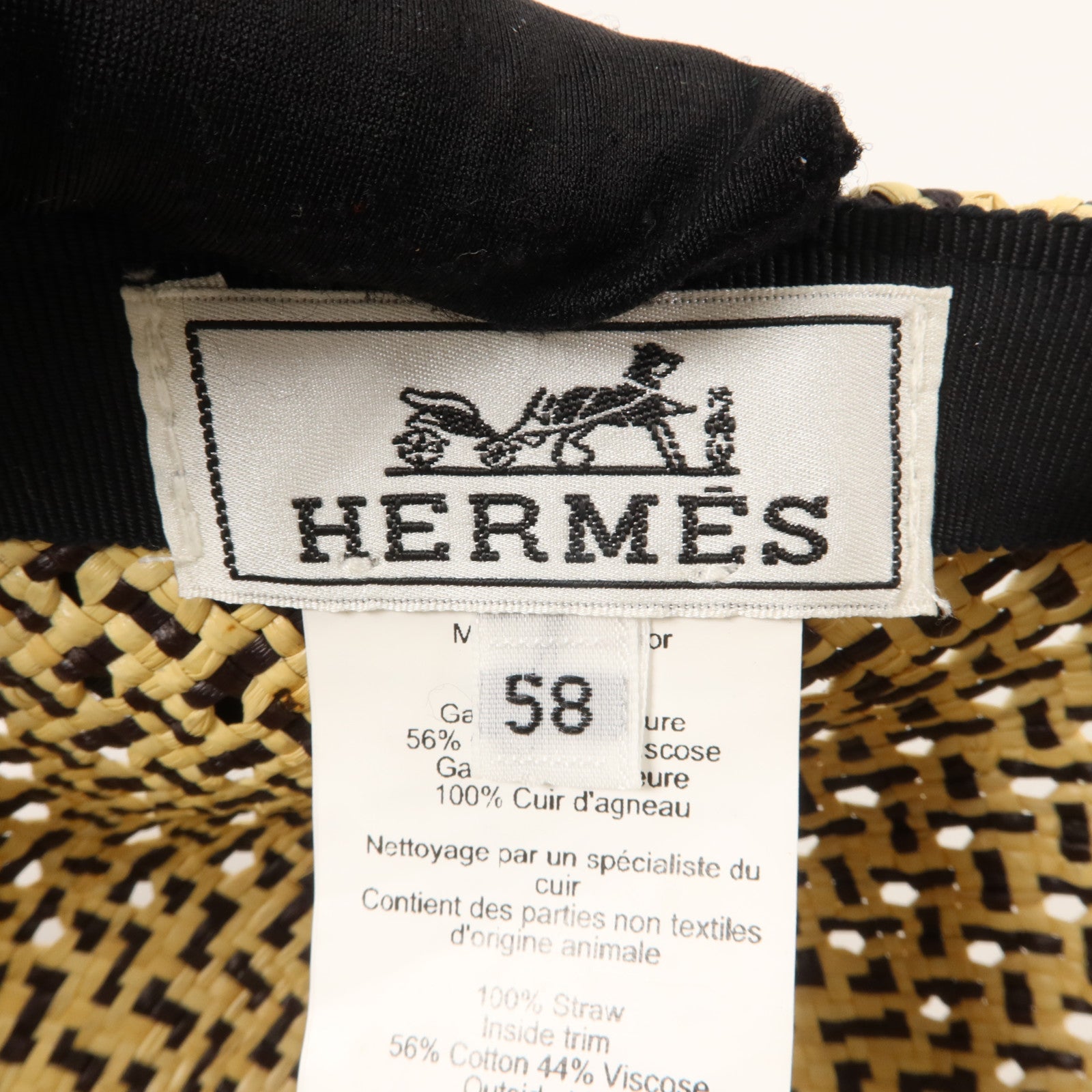 HERMES 稻草/棉質/黏膠纖維/羊皮皮革Tanzania Cap帽子