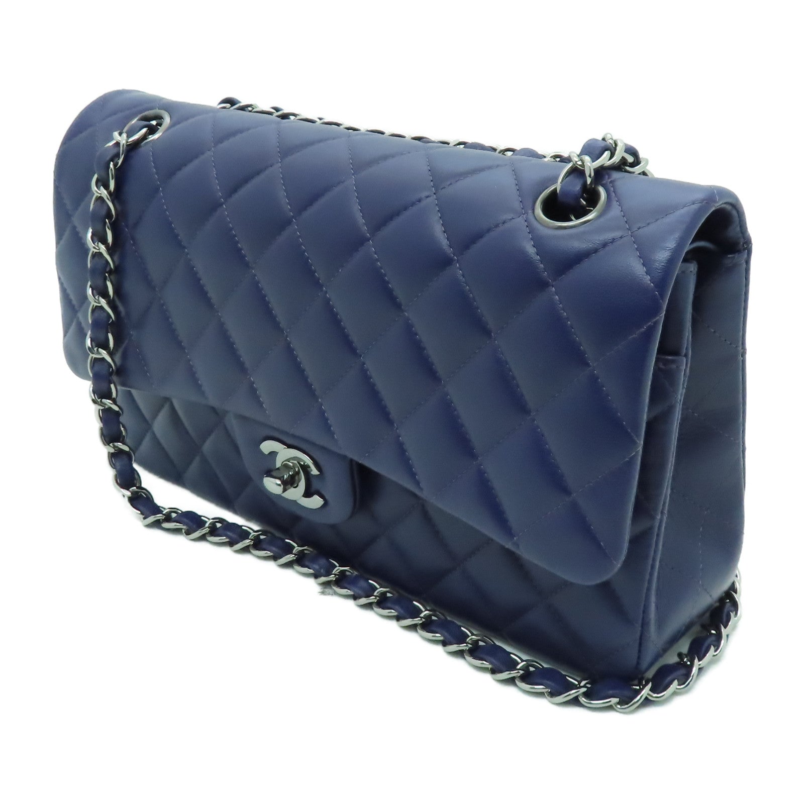 CHANEL 【激減優惠】菱格羊皮皮革Classic 25銀扣鏈帶肩背袋紫色