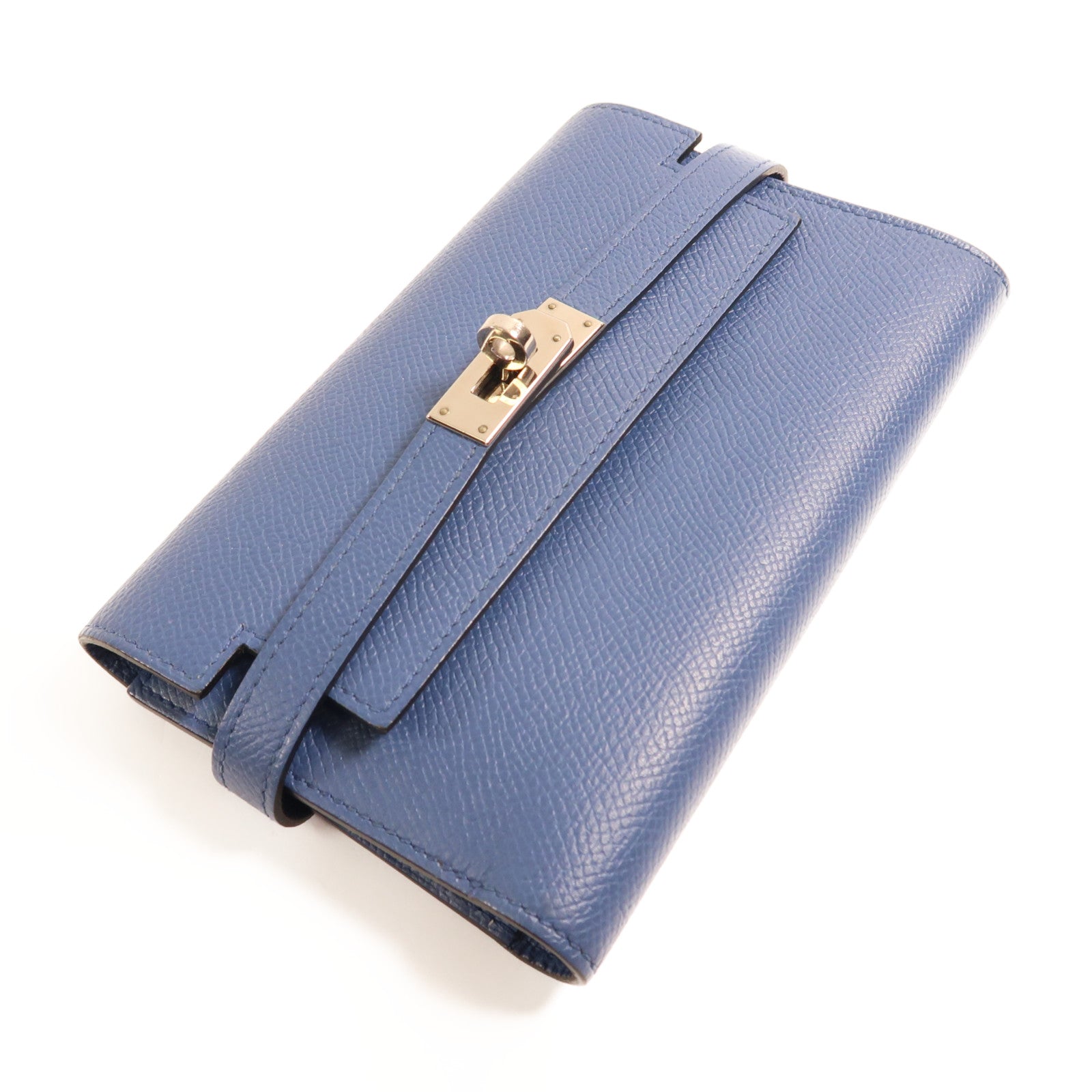 HERMES 【激減優惠】Epsom皮革Kelly Short Wallet金扣錢包Bleu Paon孔雀藍色