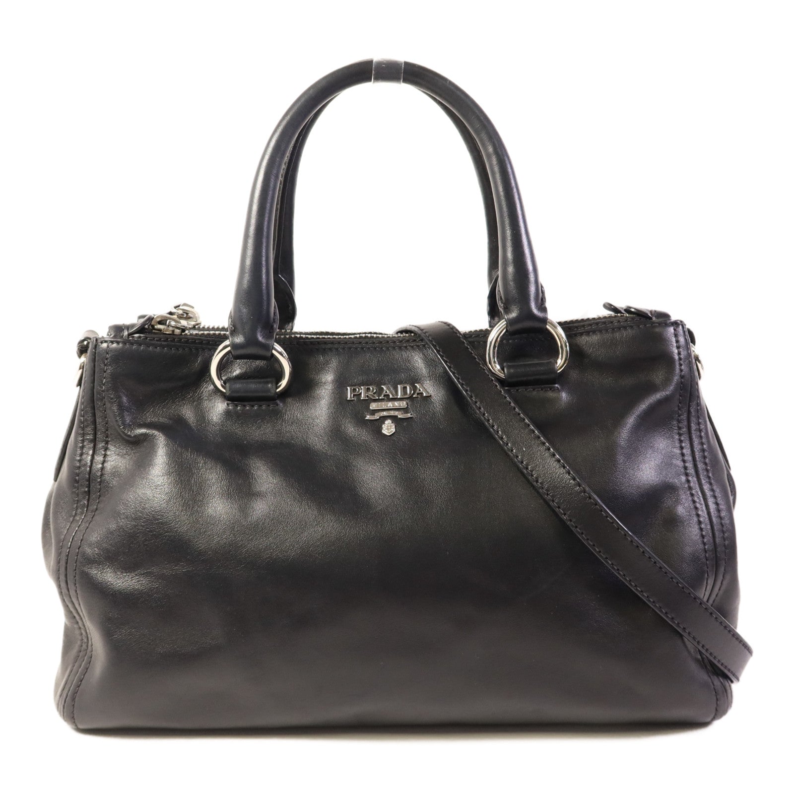 PRADA 牛皮皮革Shoulder Bag銀扣手挽肩背兩用袋