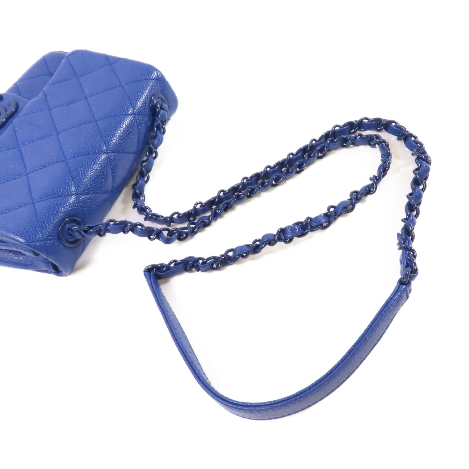 CHANEL 菱格Caviar皮革Chain Shoulder Bag鏈帶肩背袋藍色