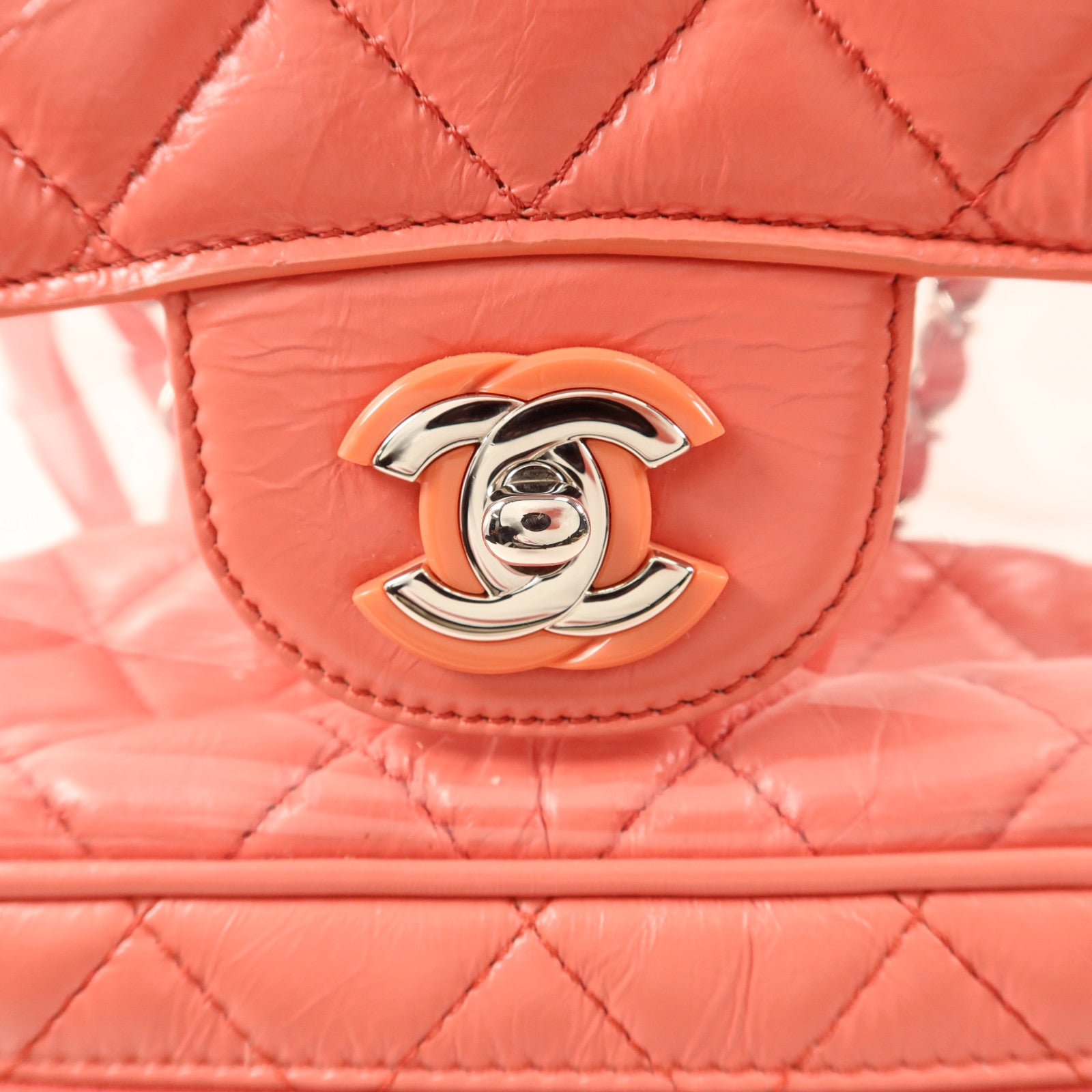 CHANEL 牛皮皮革/PVC Matelasse Backpack銀扣背包