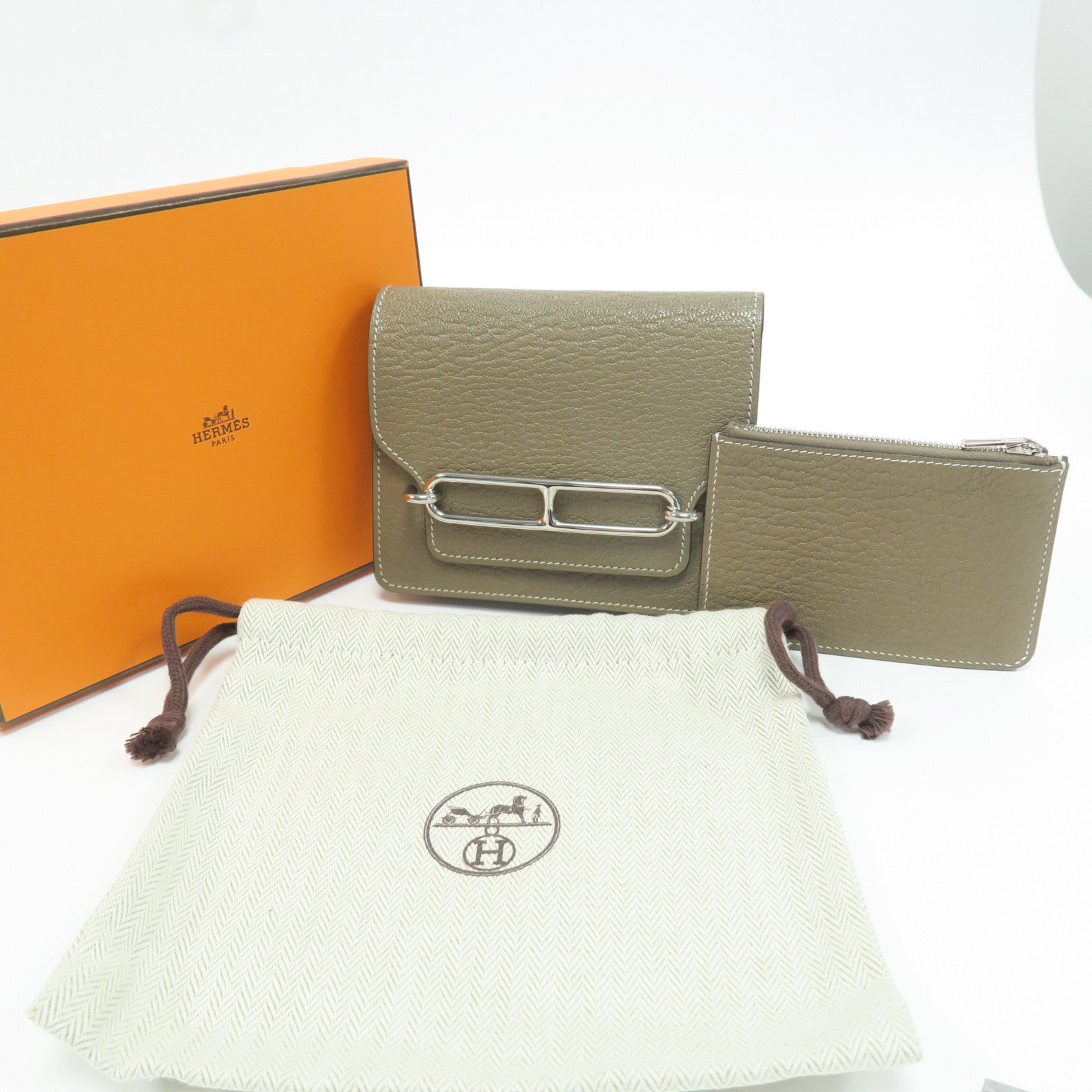 HERMES Chevre皮革Roulis Slim銀扣腰包大象灰色