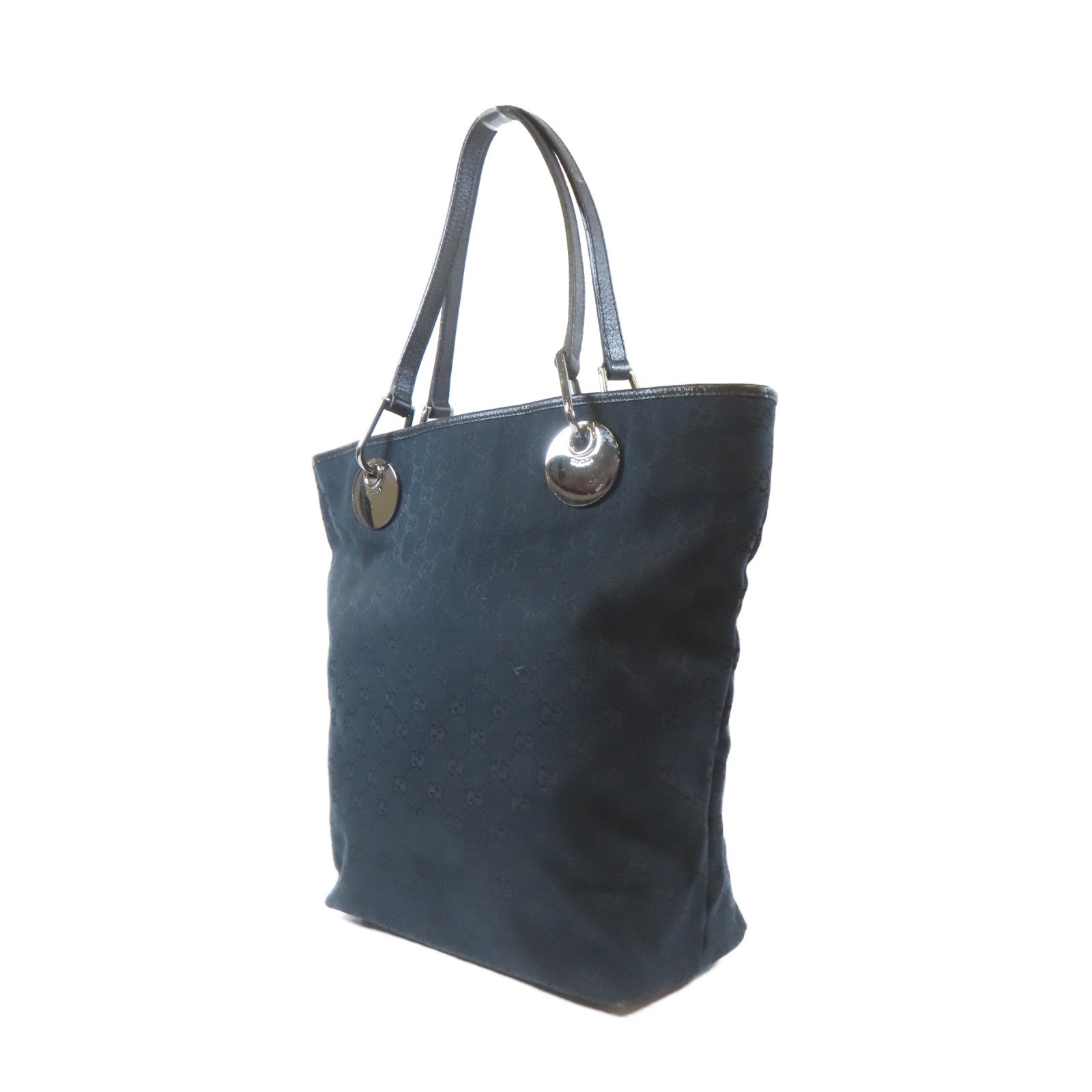 GUCCI 帆布Tote Bag銀扣手挽袋黑色