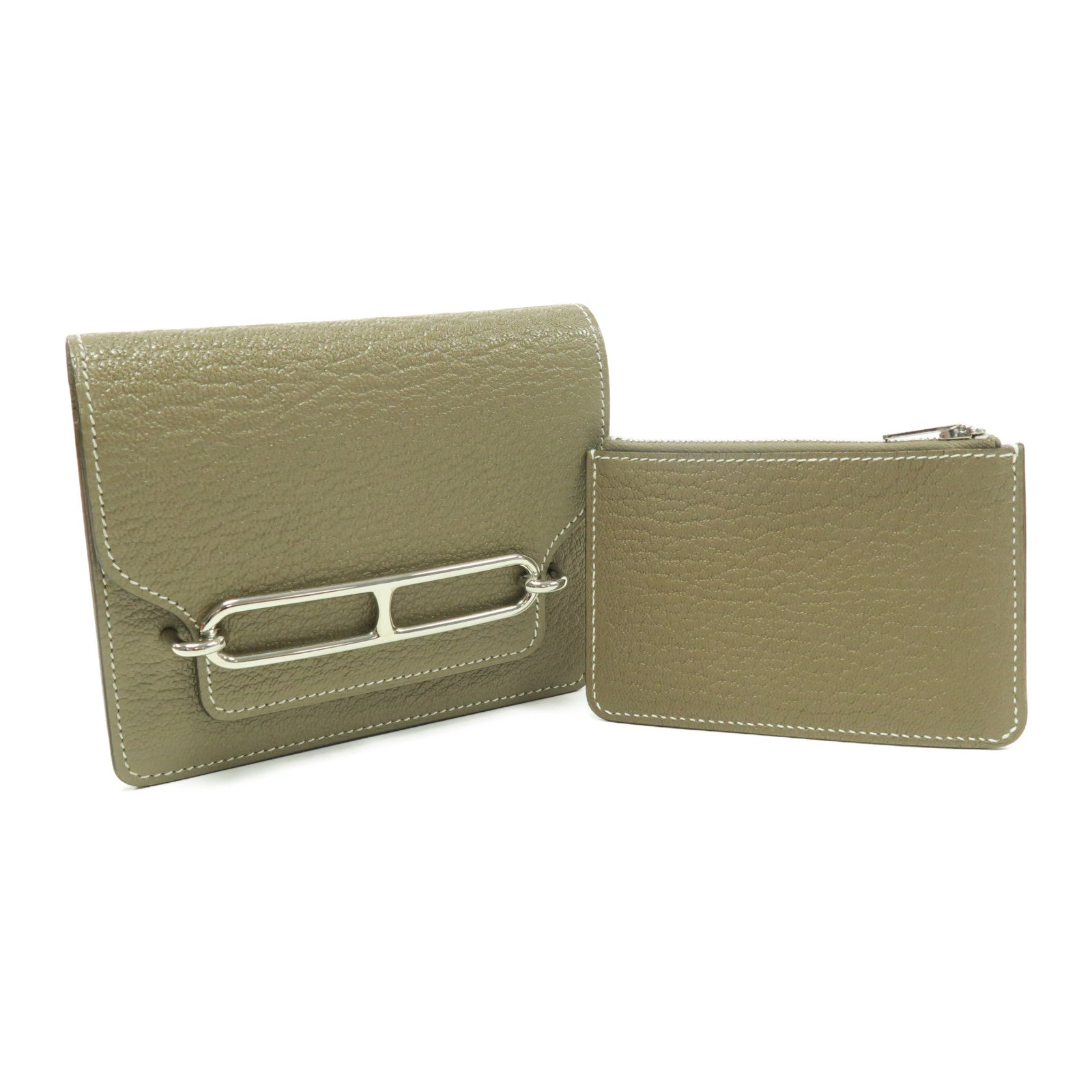 HERMES Chevre皮革Roulis Slim銀扣腰包大象灰色