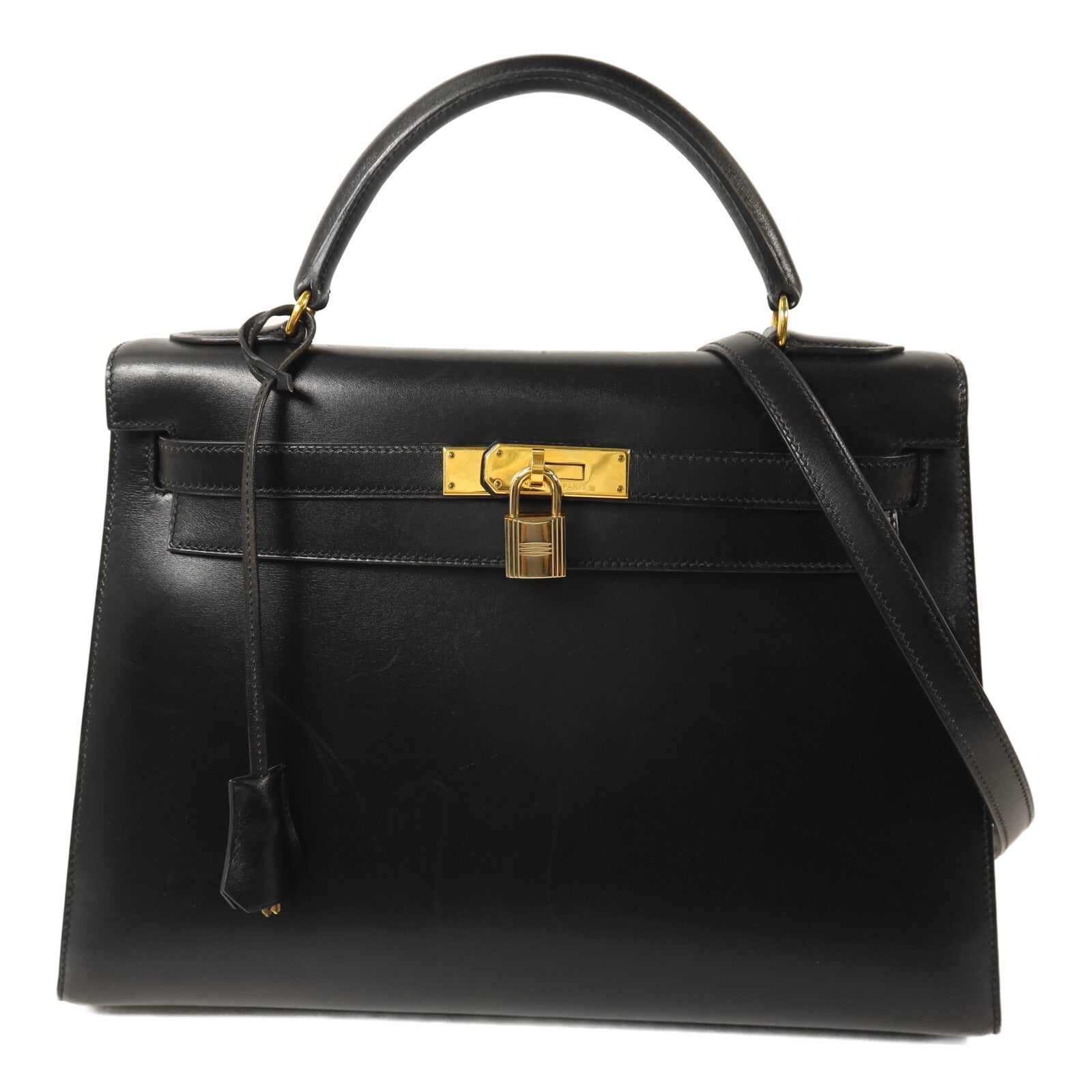 HERMES Box Calf皮革Kelly 32手挽肩背兩用袋Noir