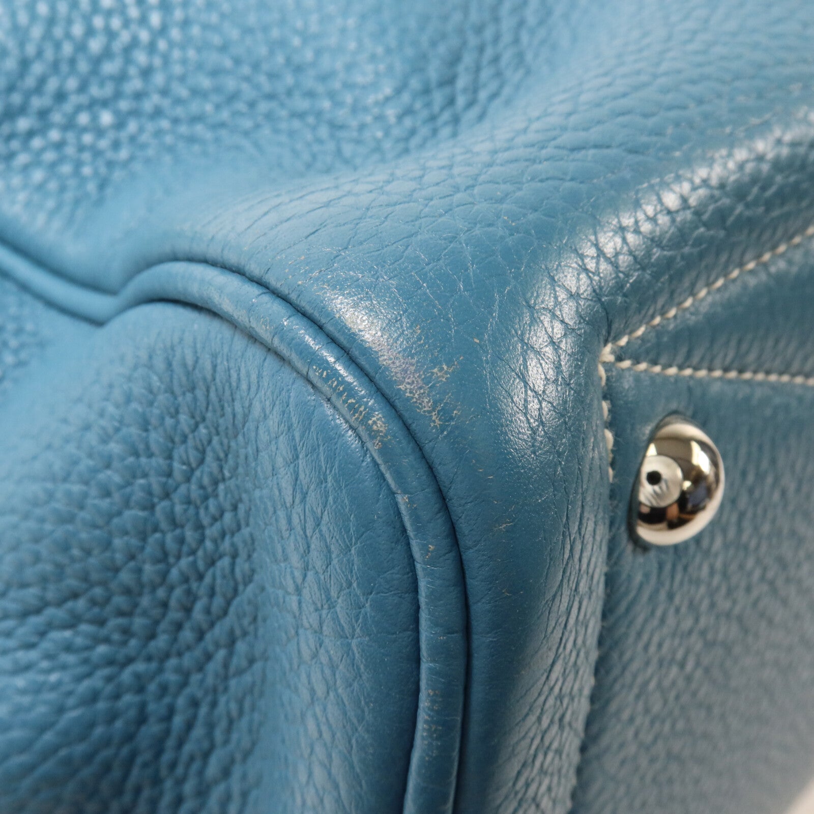 HERMES Clemence皮革Victoria 35手挽袋Bleu Jean