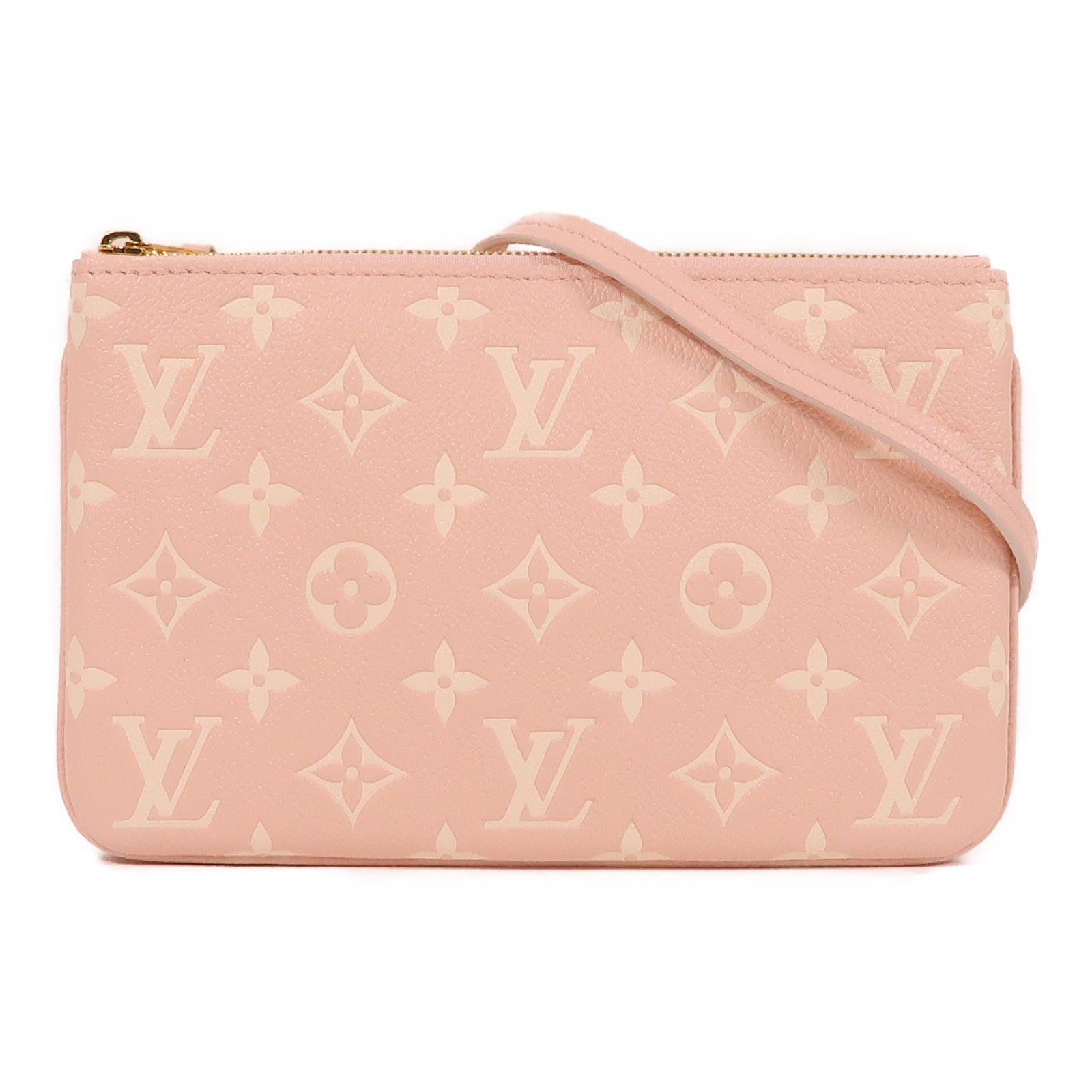 LOUIS VUITTON Monogram Empreinte Double Zip Pochette金扣肩背袋粉紅色