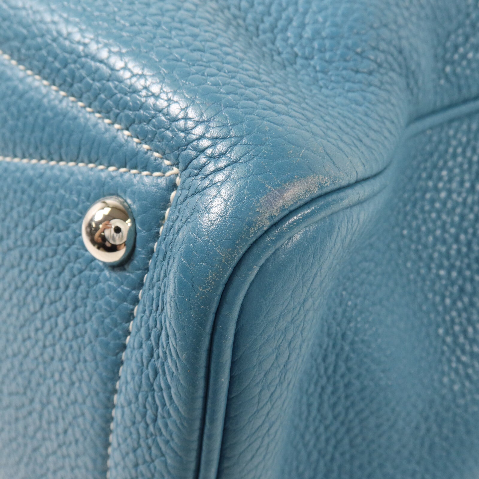 HERMES Clemence皮革Victoria 35手挽袋Bleu Jean