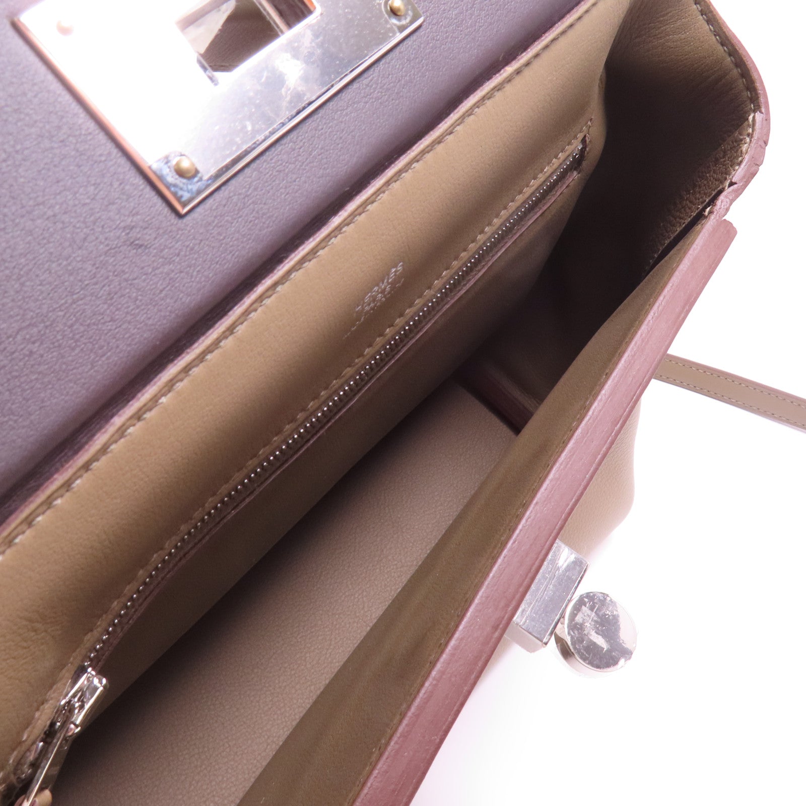 HERMES Evercolor/Swift皮革24/24 Mini銀扣手挽肩背兩用袋Etoupe/Ebene