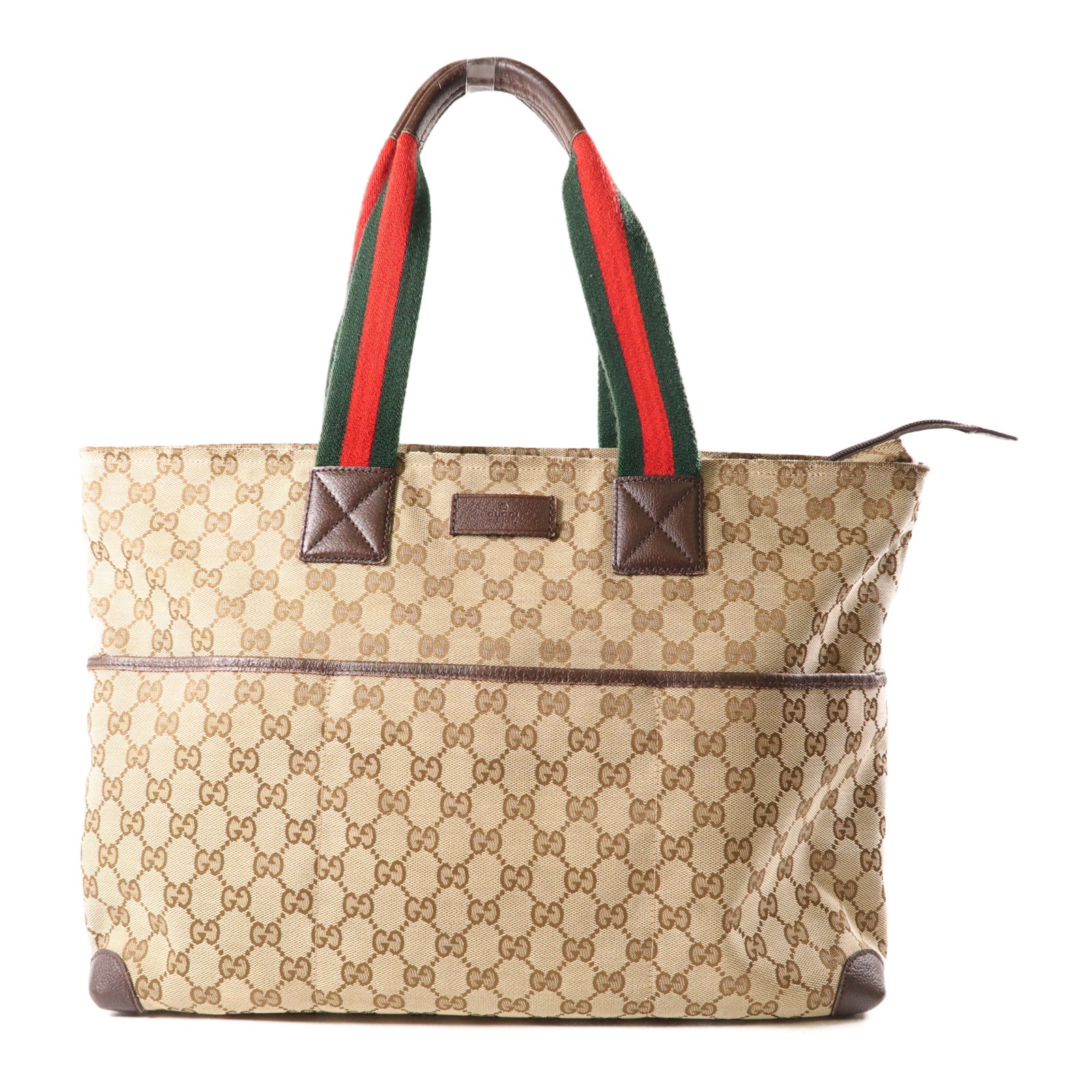 GUCCI 帆布GG Webbing Line手挽袋棕色
