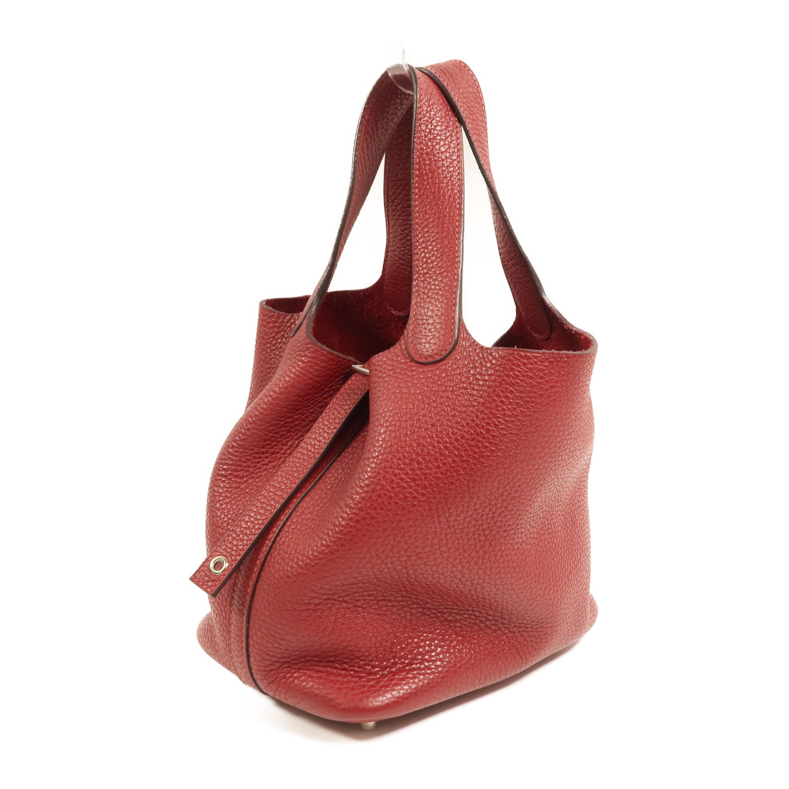 HERMES Clemence皮革Picotin PM銀扣手挽袋Rouge Grenat