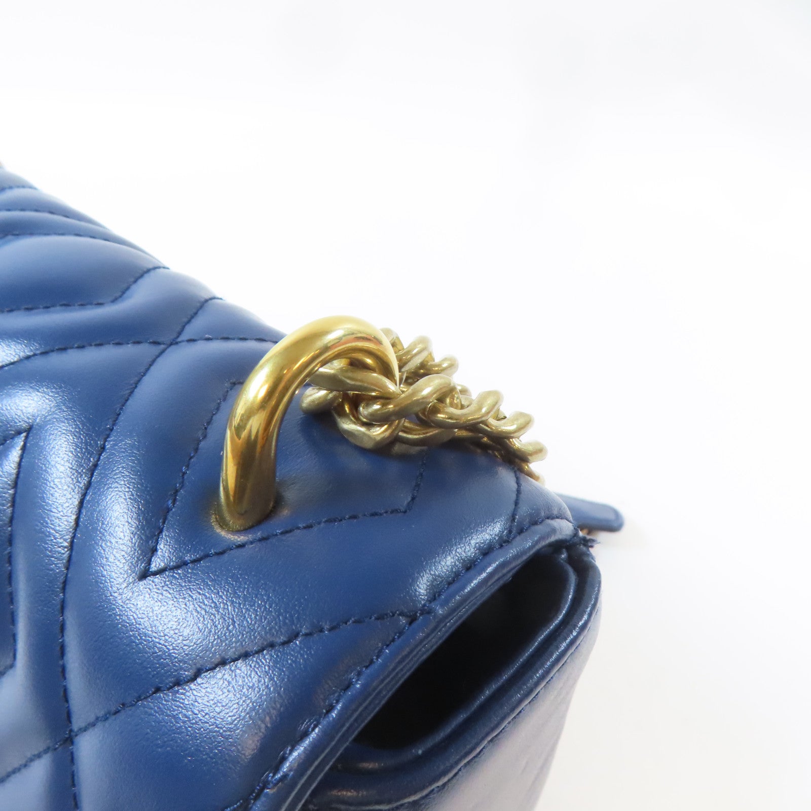Miu Miu 菱格牛皮皮革Shoulder Bag金扣鏈帶肩背袋藍色