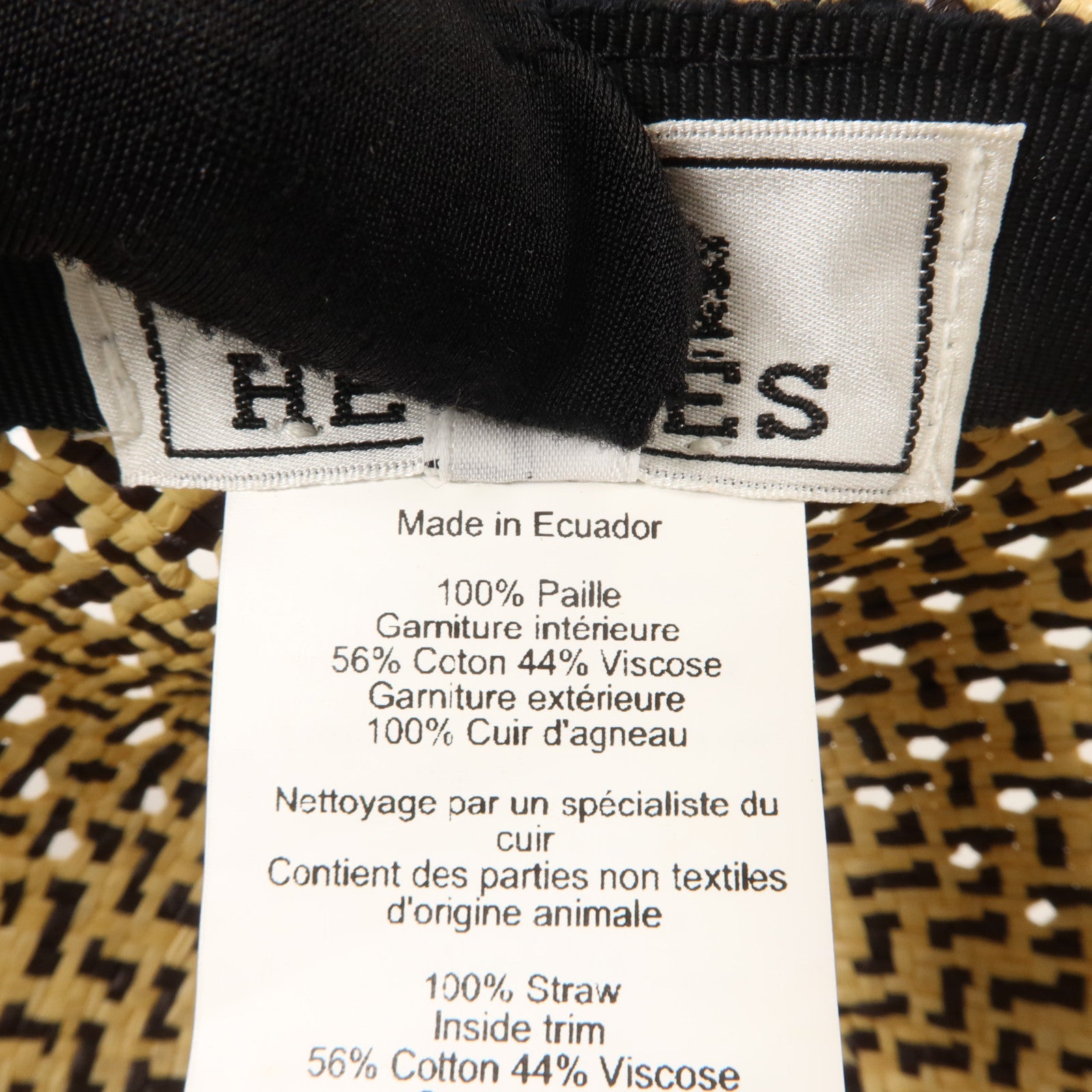 HERMES 稻草/棉質/黏膠纖維/羊皮皮革Tanzania Cap帽子