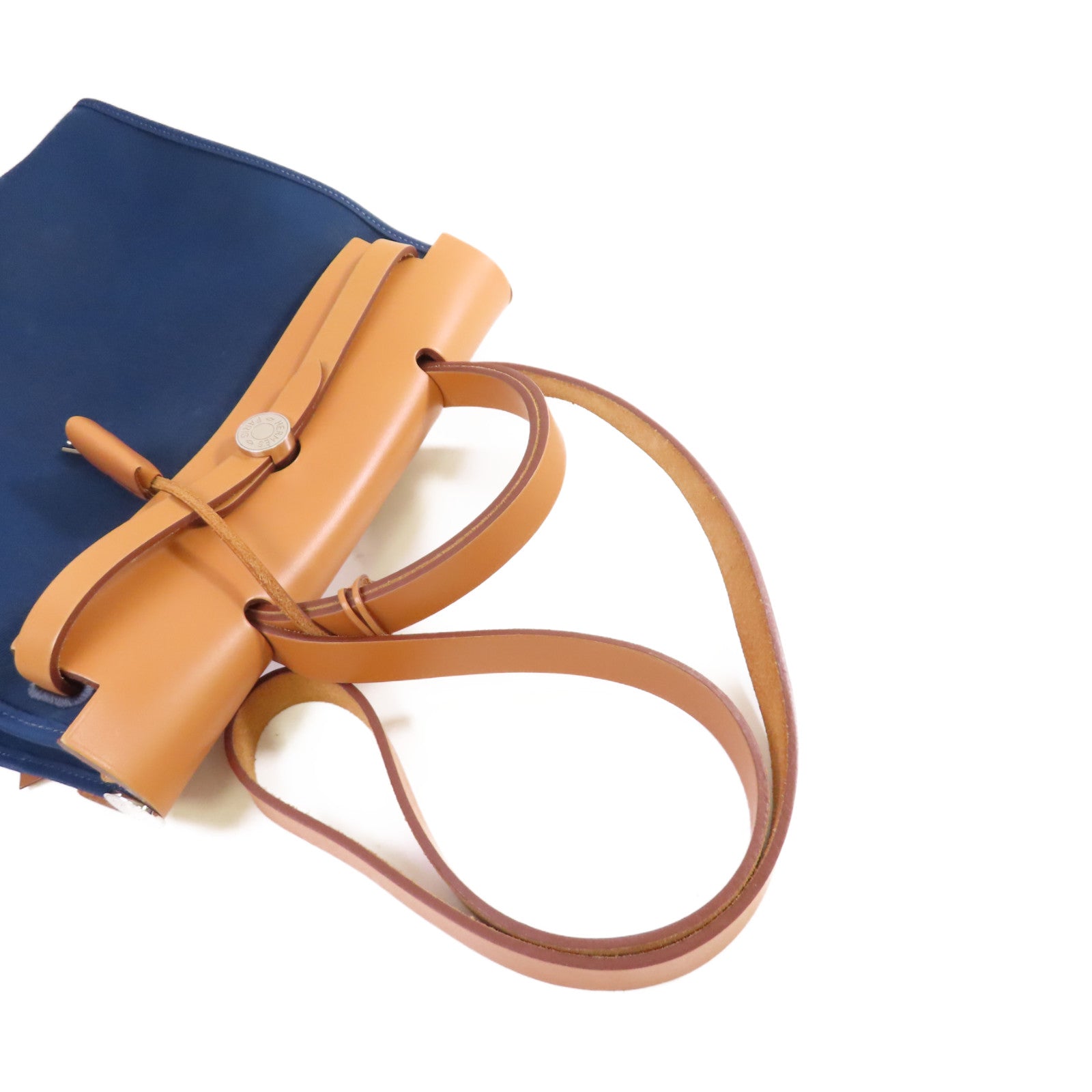 HERMES 帆布Herbag PM 2Way Shoulder Bag銀扣手挽肩背兩用袋馬爾他藍色/啡色