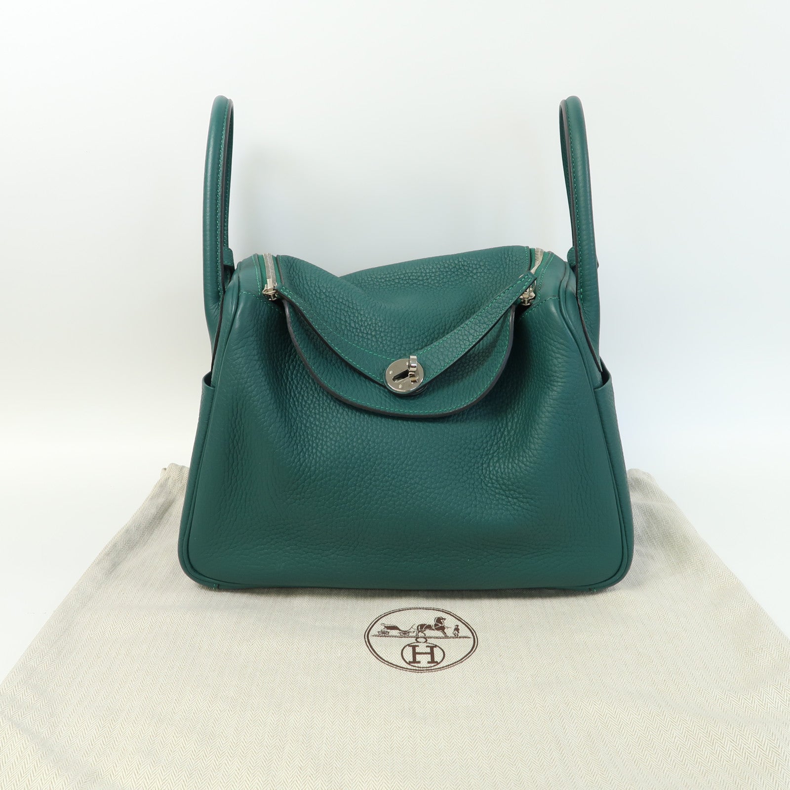 HERMES Clemence皮革Lindy 30銀扣手挽肩背兩用袋Malachite/綠色