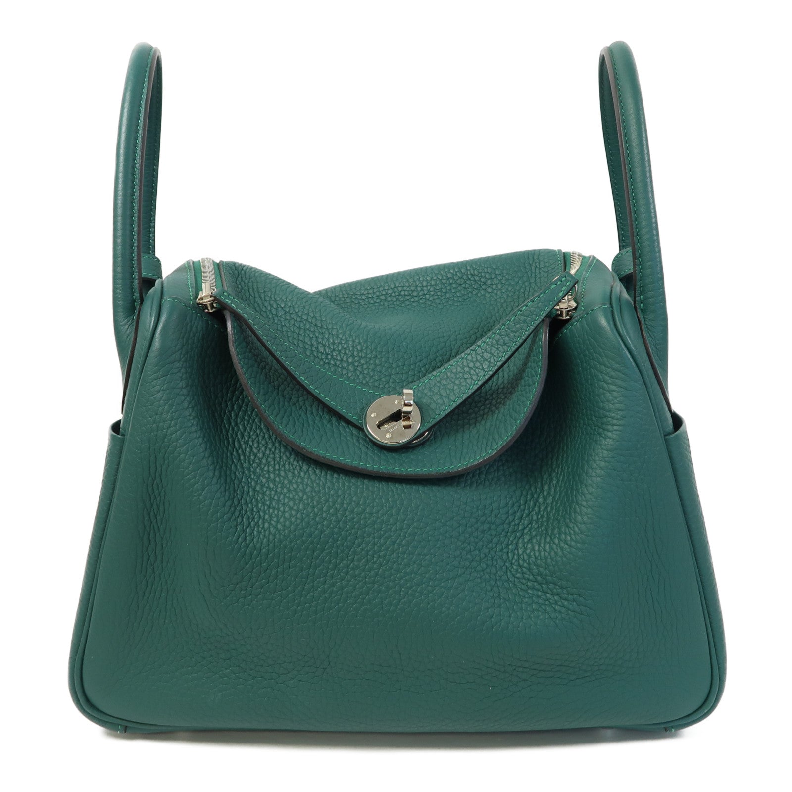 HERMES Clemence皮革Lindy 30銀扣手挽肩背兩用袋Malachite/綠色