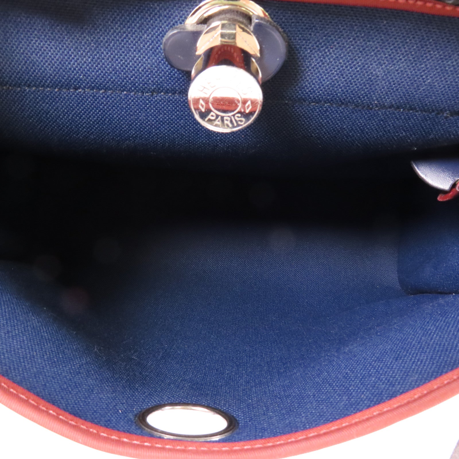 HERMES 帆布Herbag銀扣手挽肩背兩用袋76 Bleu Indigo