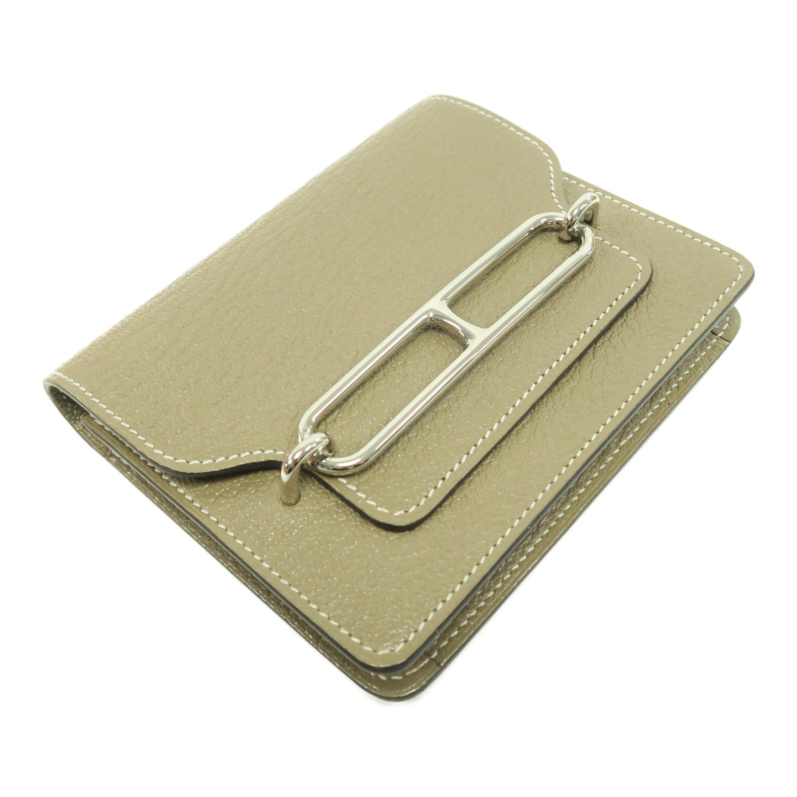 HERMES Chevre皮革Roulis Slim銀扣腰包大象灰色