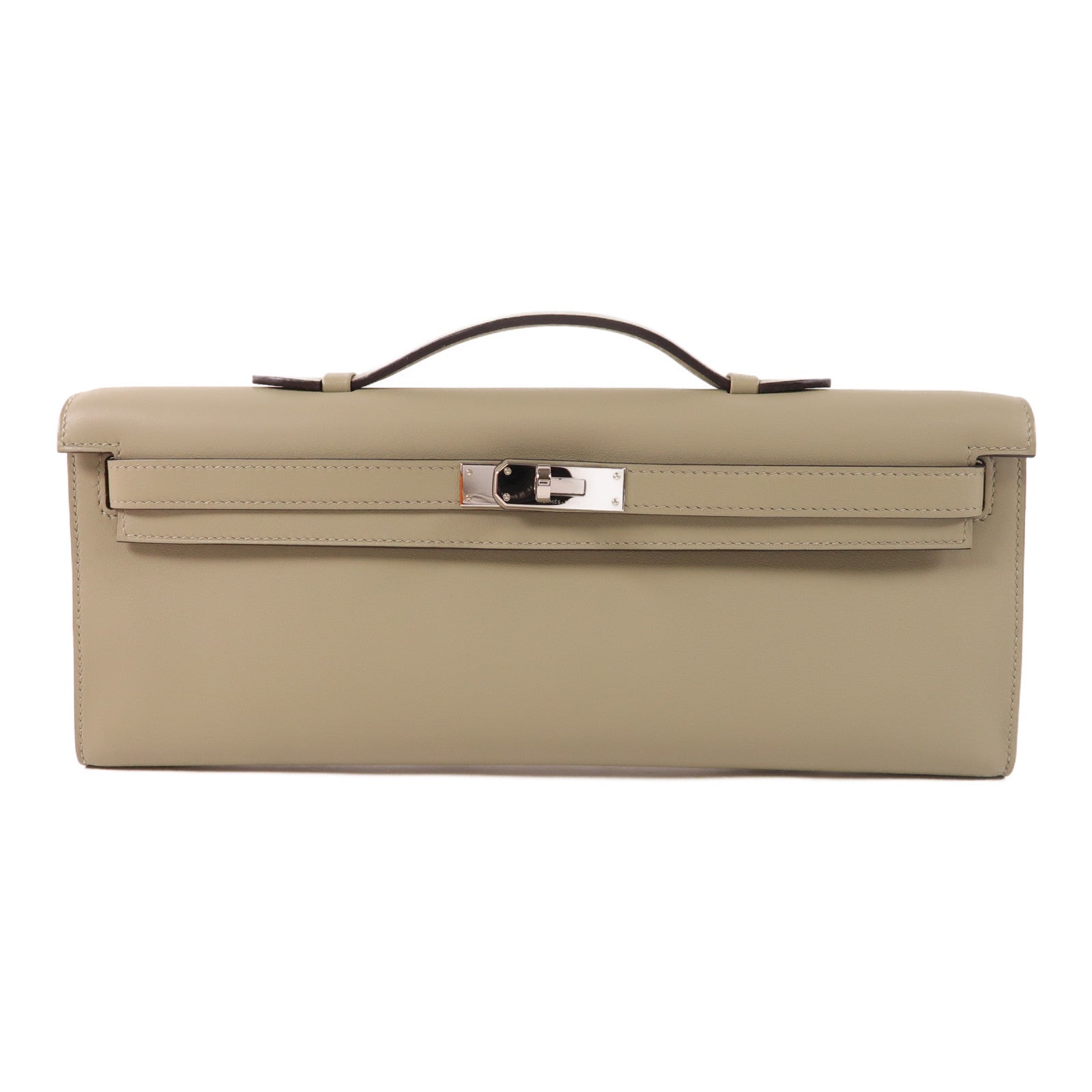 HERMES Swift皮革Kelly Cut銀扣手挽袋Sauge