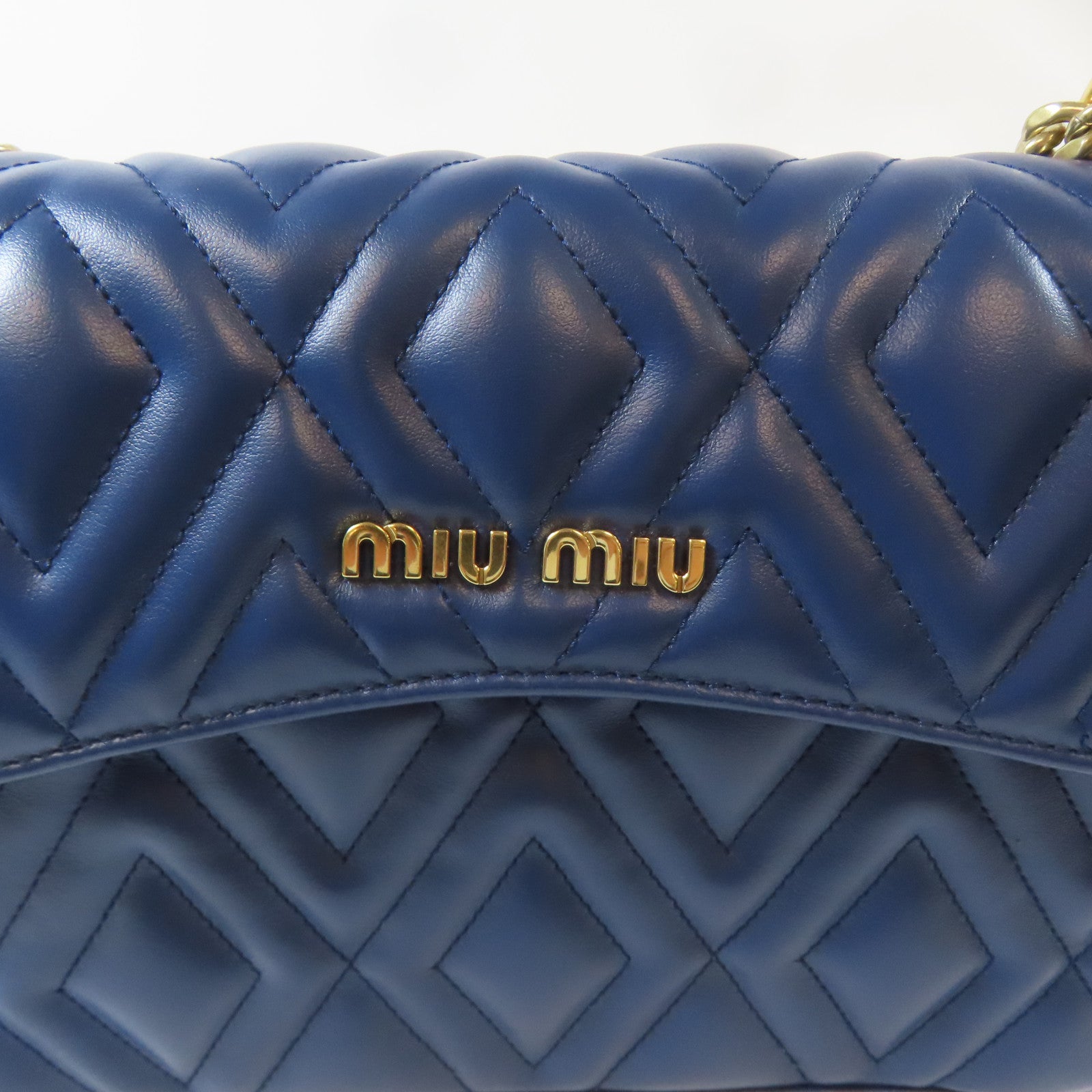 Miu Miu 菱格牛皮皮革Shoulder Bag金扣鏈帶肩背袋藍色
