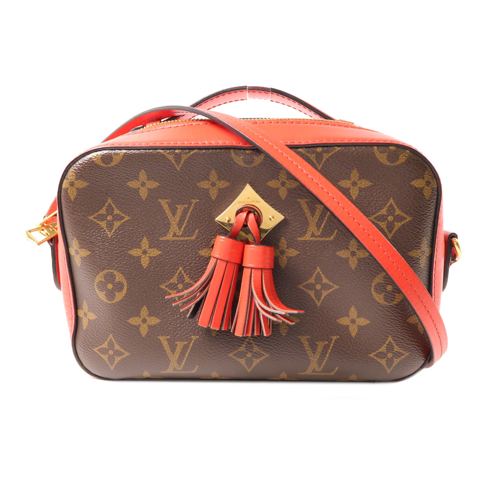 LOUIS VUITTON Monogram Saintonge金扣手挽肩背兩用袋棕色/紅色