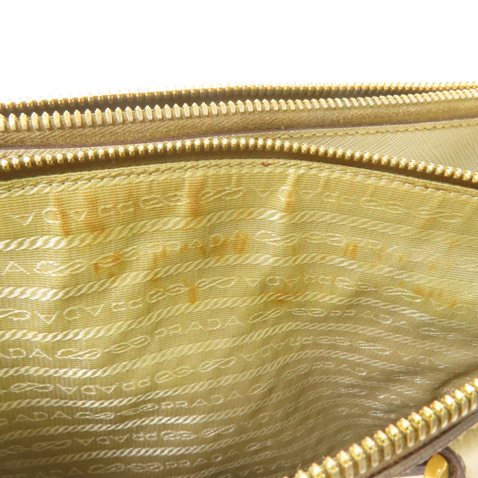 PRADA 牛皮皮革Saffiano金扣手挽袋米白色
