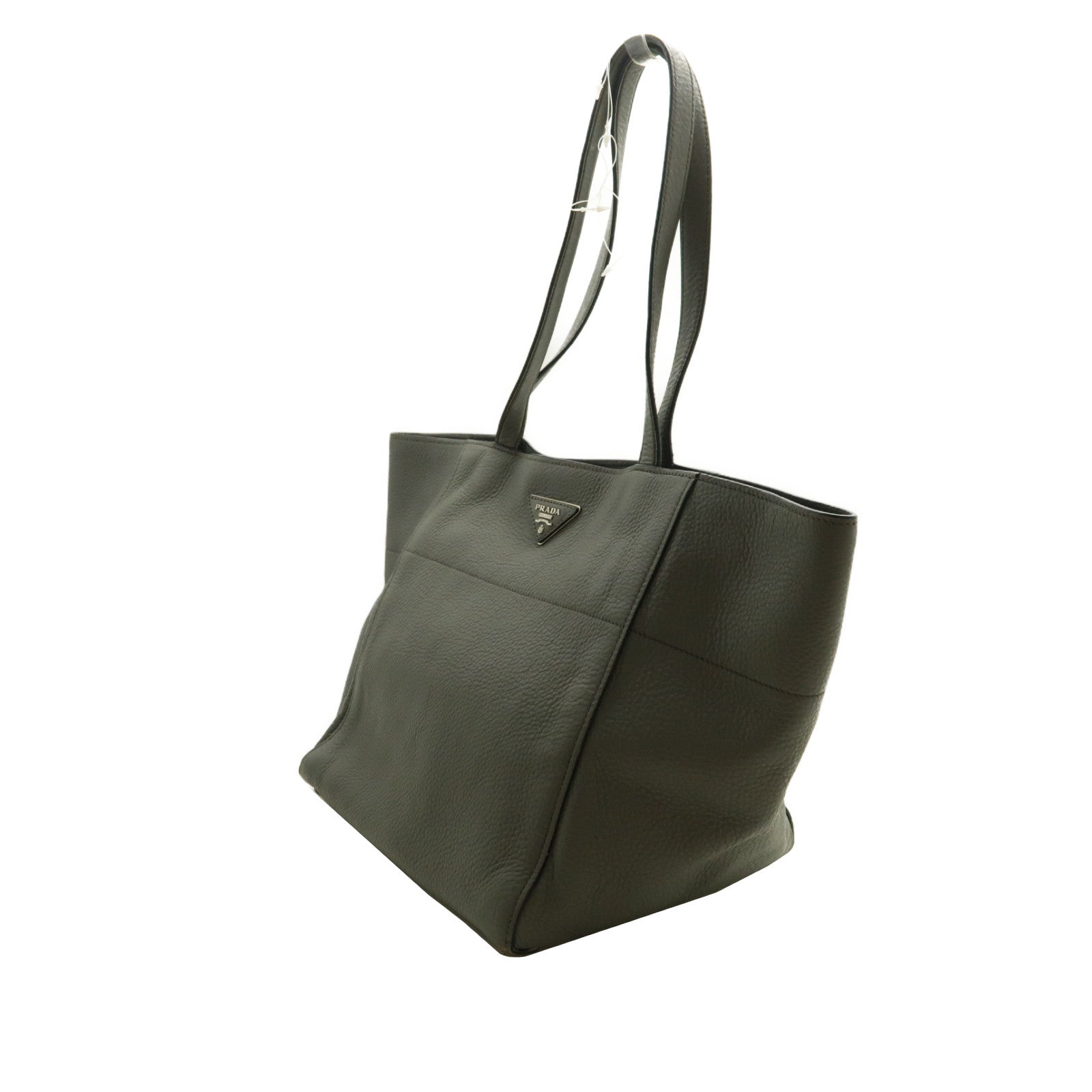 PRADA 牛皮皮革Tote Bag銀扣肩背袋灰色