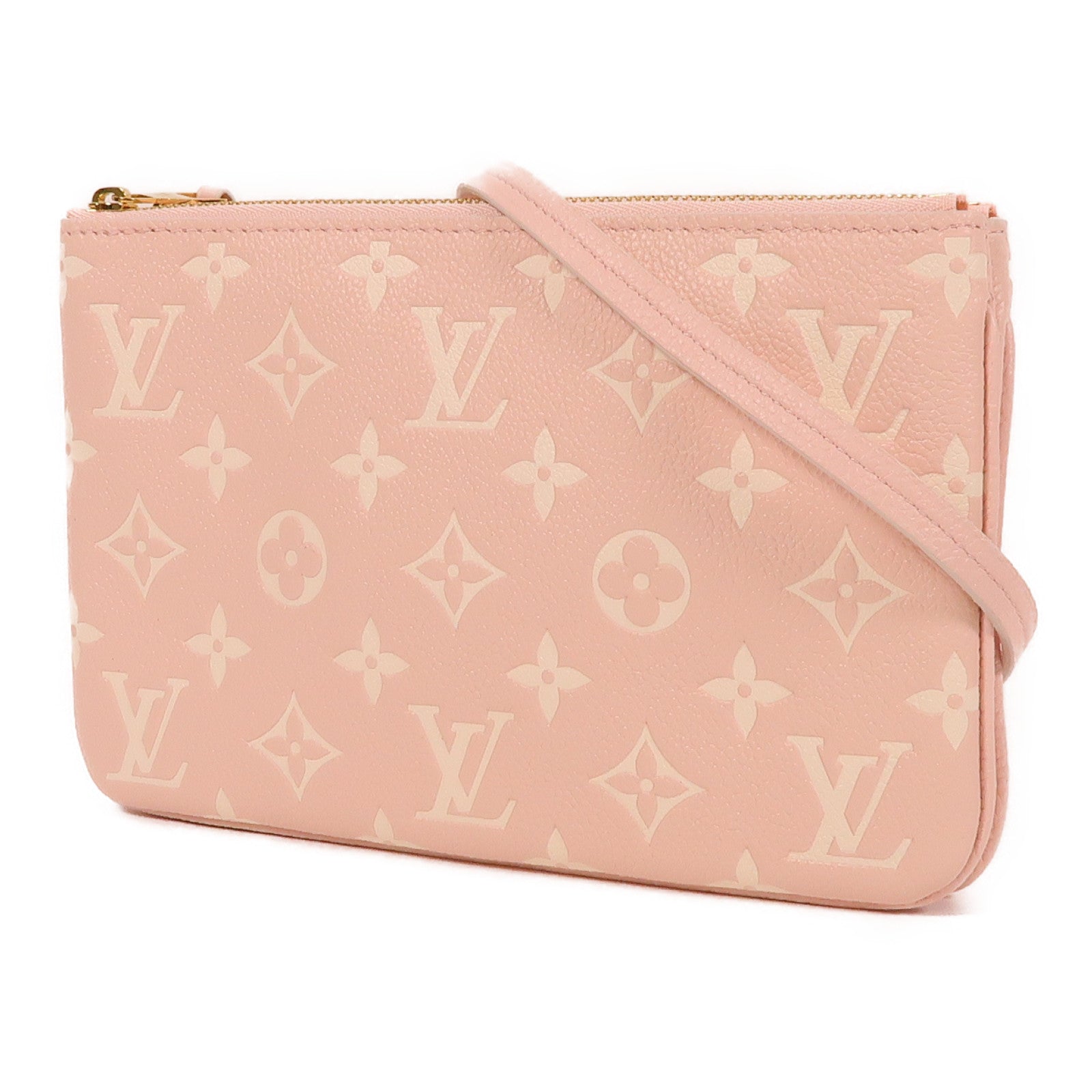 LOUIS VUITTON Monogram Empreinte Double Zip Pochette金扣肩背袋粉紅色