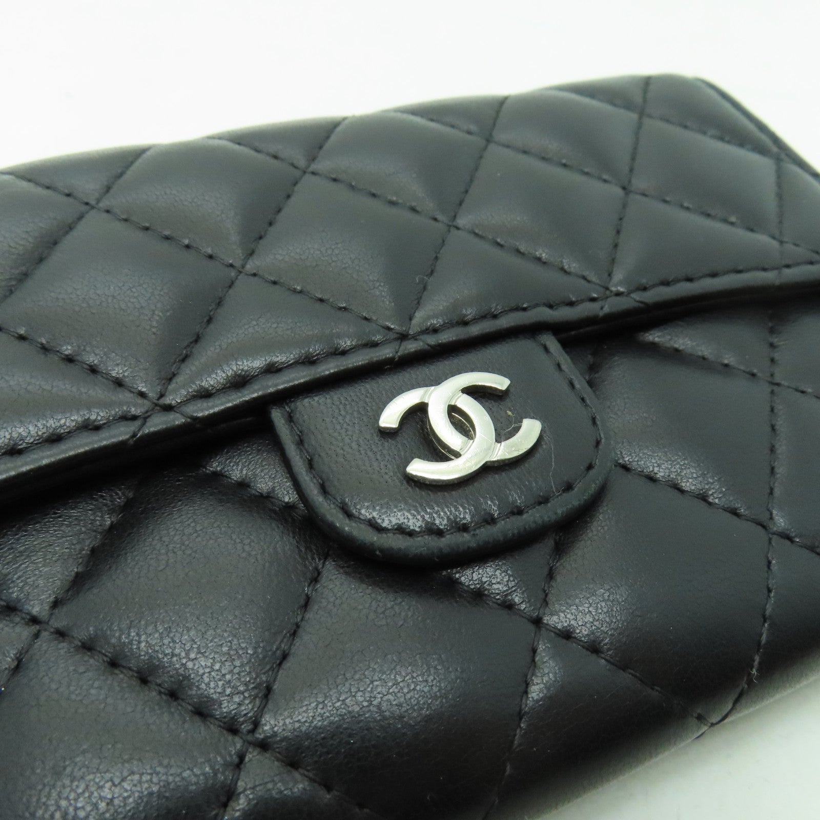 CHANEL 菱格羊皮皮革Wallet銀扣錢包黑色