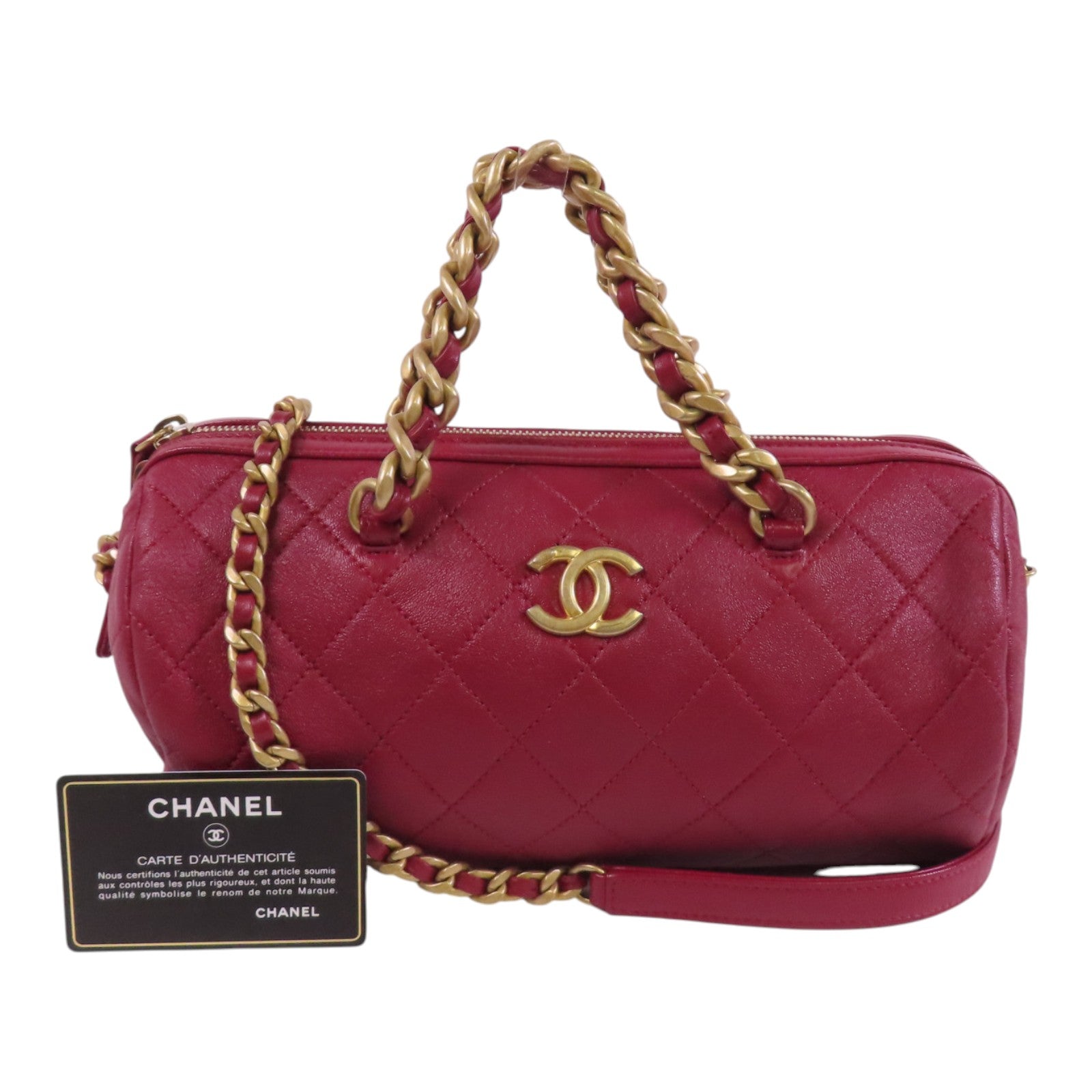 CHANEL 牛皮皮革Chain 2Way Shoulder Bag金扣鏈帶手挽肩背兩用袋