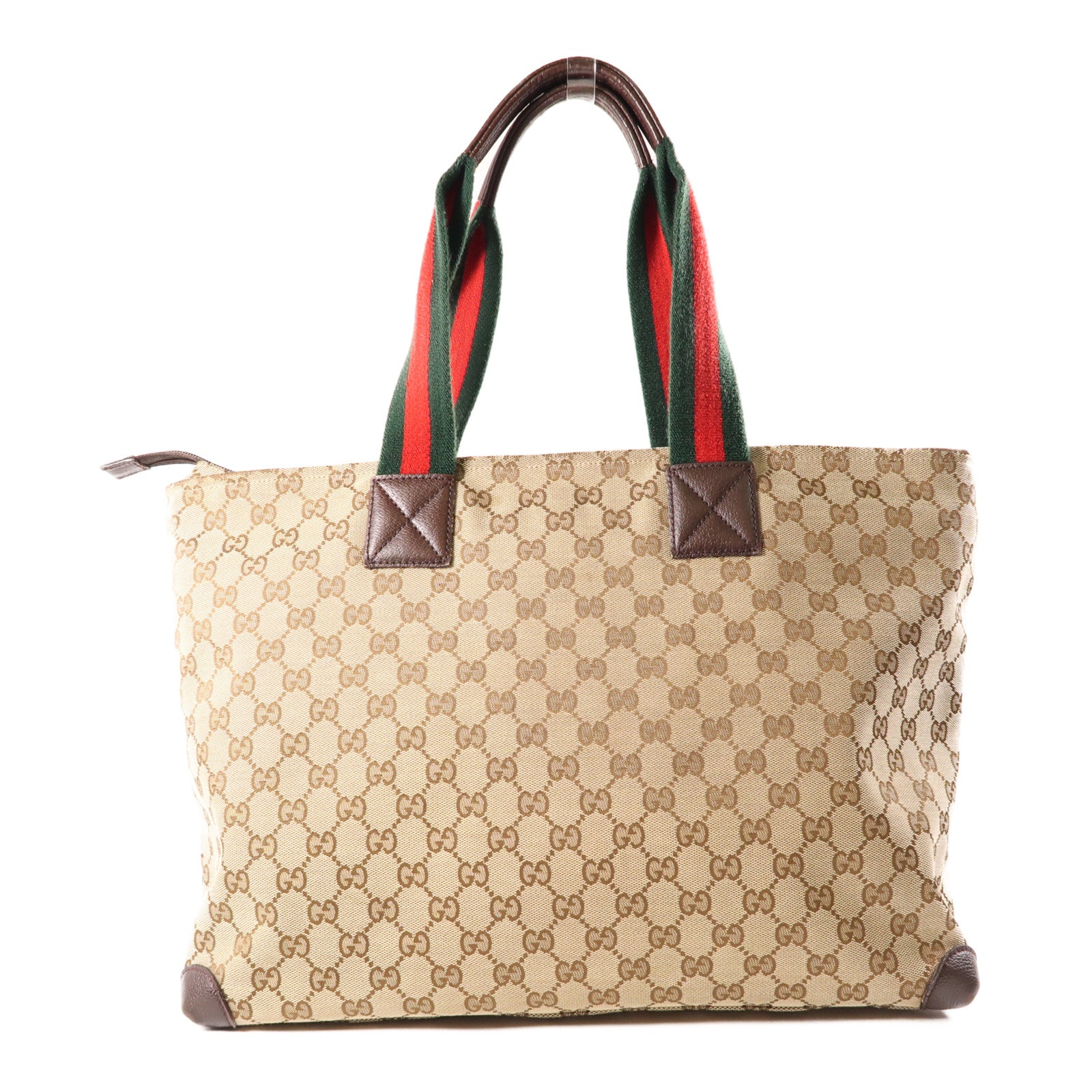 GUCCI 帆布GG Webbing Line手挽袋棕色