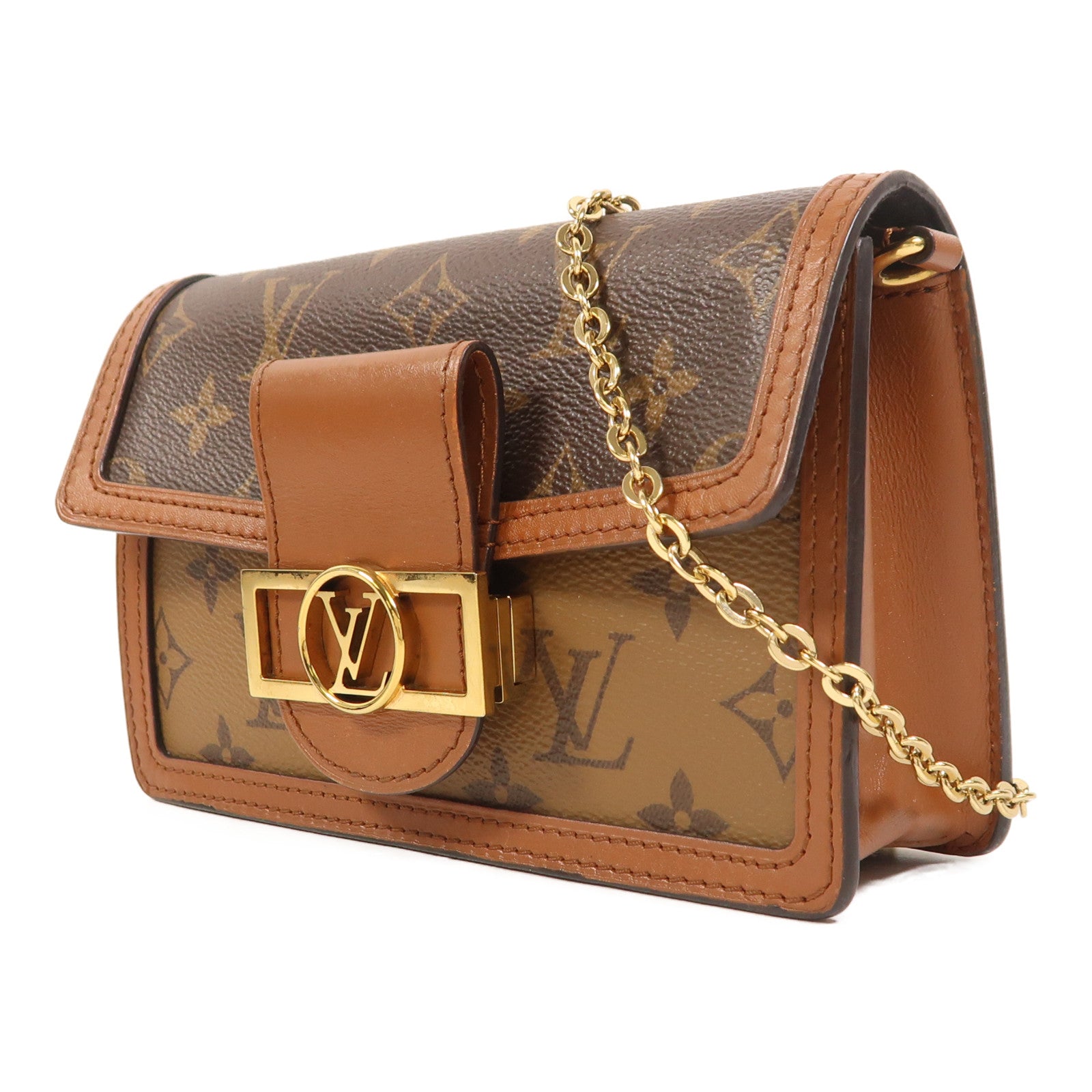 LOUIS VUITTON Monogram Reverse Dauphine Chain Wallet金扣鏈帶肩背袋