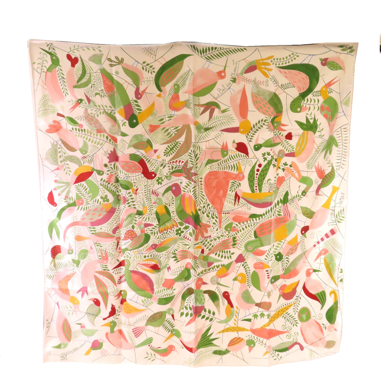 HERMES 絲質90x90 Scarf絲巾米色/粉紅色/綠色/彩色