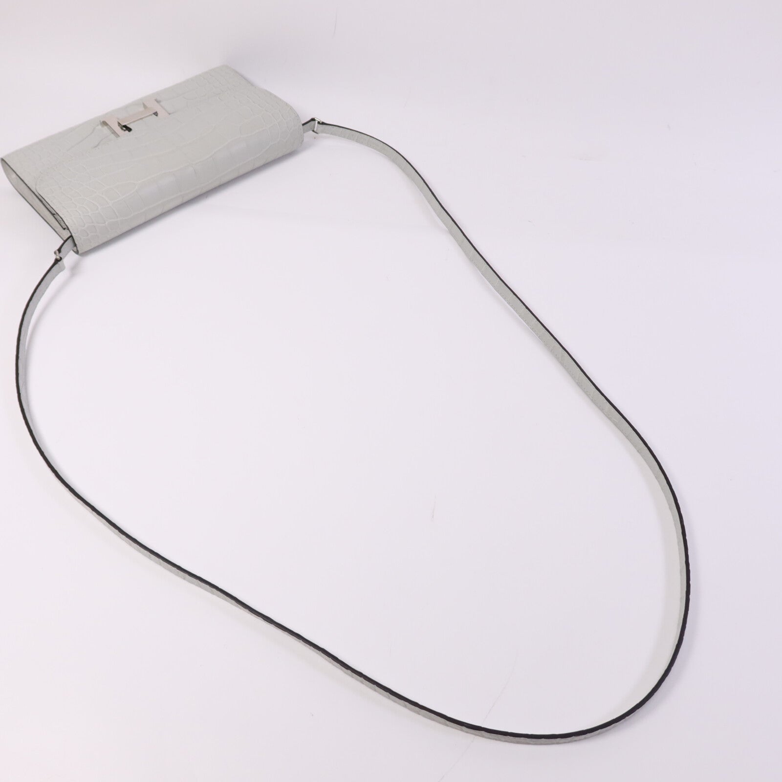 HERMES Alligator Mat皮革Constance To Go銀扣肩背袋Gris Neve