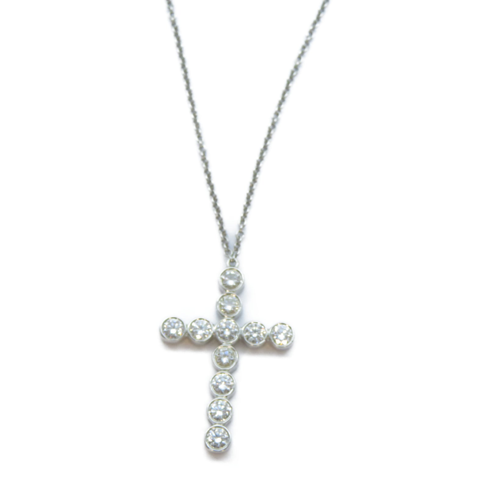 TIFFANY＆CO PT950鉑金Diamond Cross Necklace鑽石項鍊