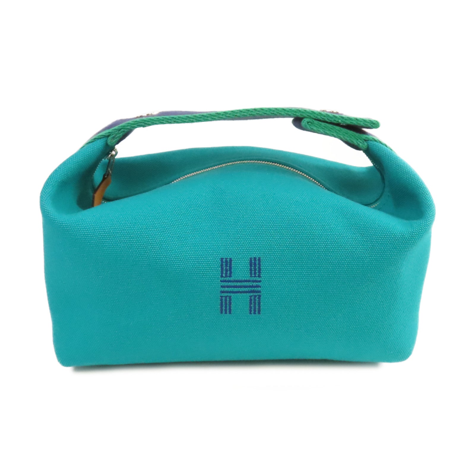 HERMES 帆布Small Bride-a-Brac Case銀扣手挽袋綠色
