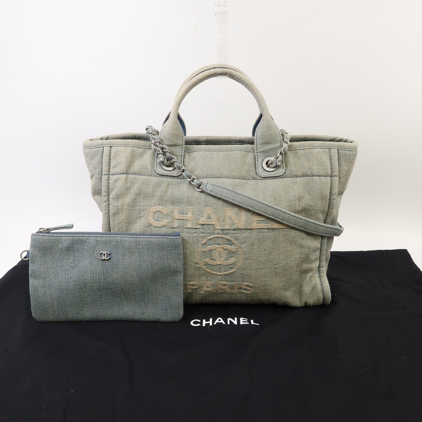 CHANEL 【激減優惠】牛仔布2 Way Shoulder Bag銀扣手挽肩背兩用袋藍色