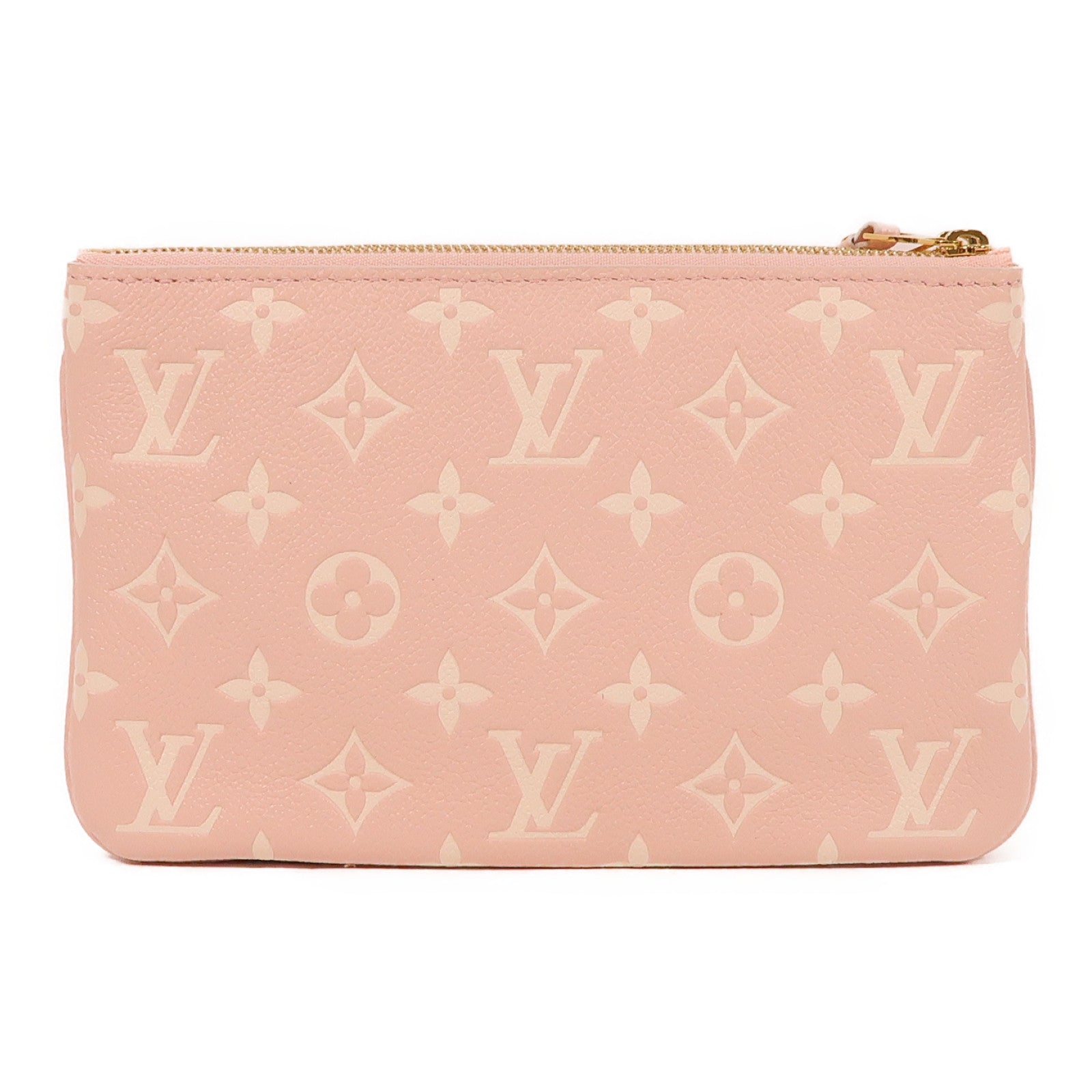 LOUIS VUITTON Monogram Empreinte Double Zip Pochette金扣肩背袋粉紅色