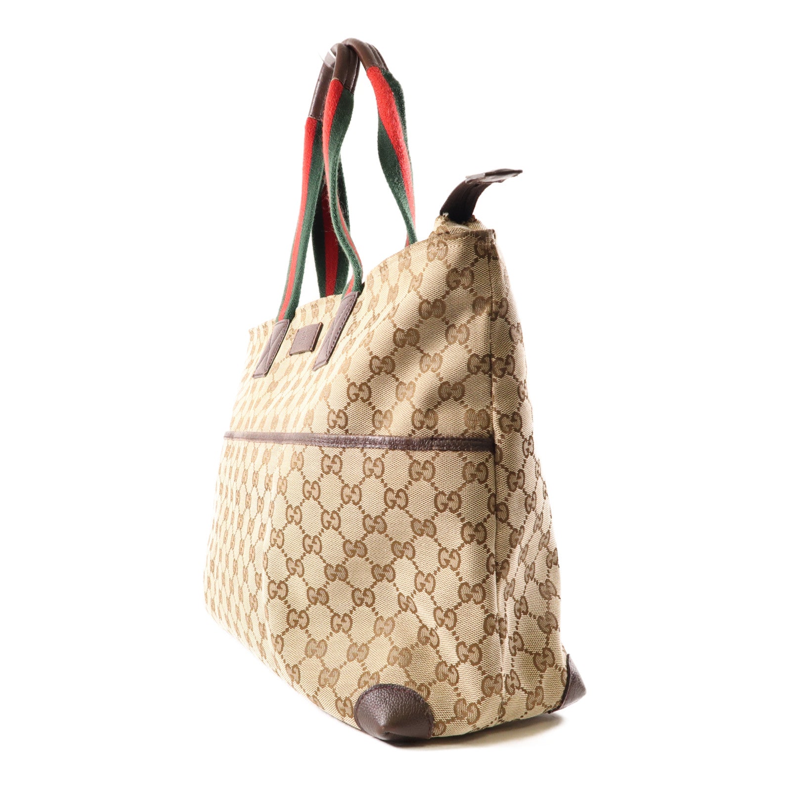 GUCCI 帆布GG Webbing Line手挽袋棕色
