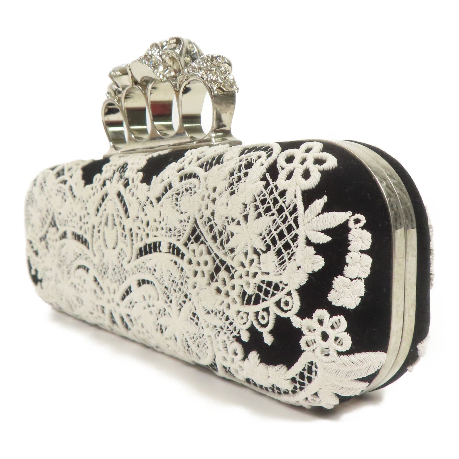 Alexander McQueen 天鵝絨Hand Bag銀扣手拿包