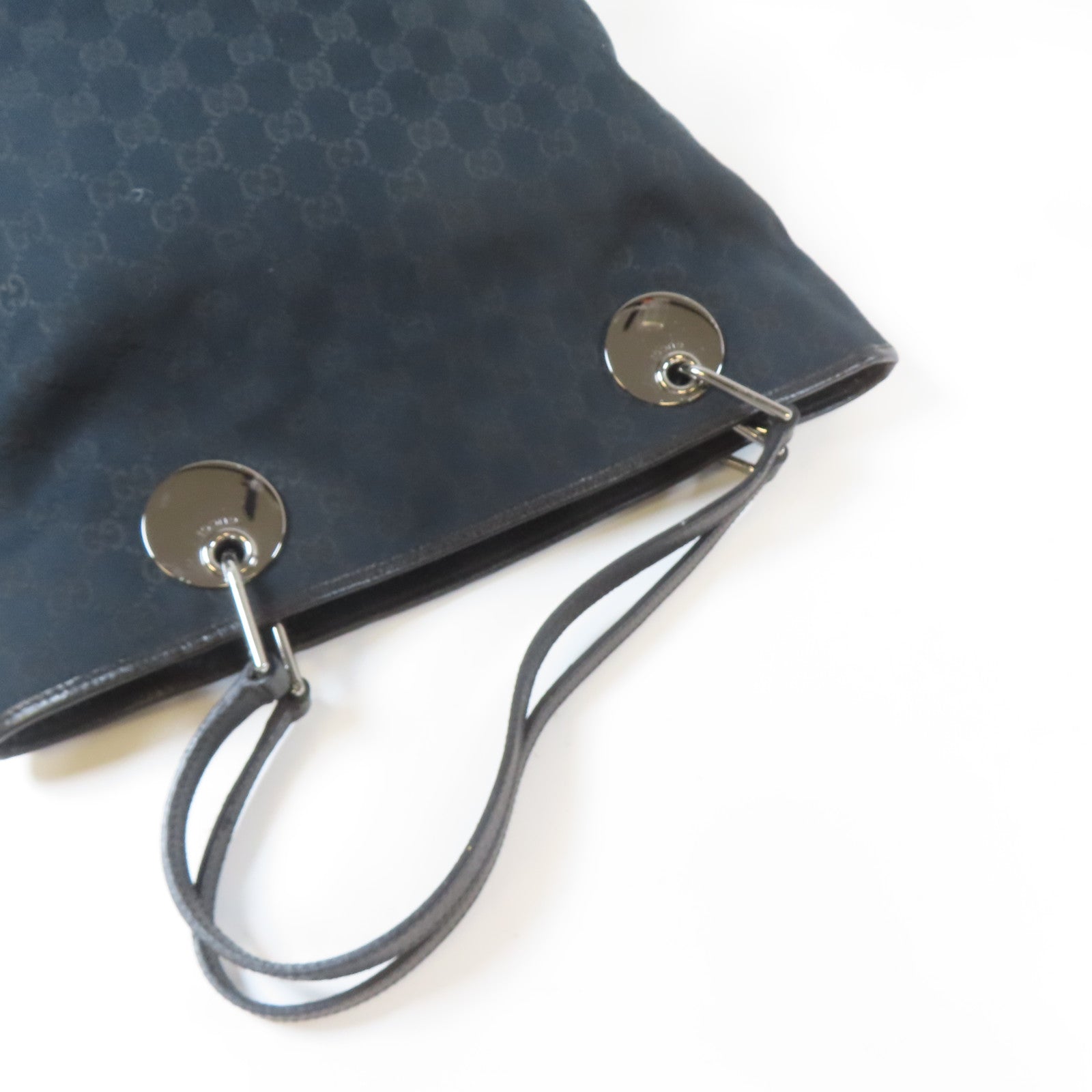 GUCCI 帆布Tote Bag銀扣手挽袋黑色