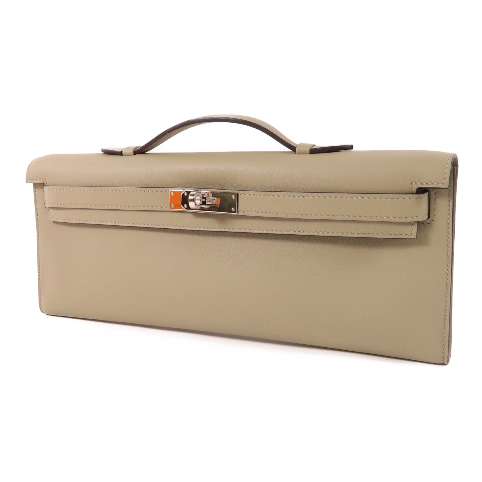 HERMES Swift皮革Kelly Cut銀扣手挽袋Sauge
