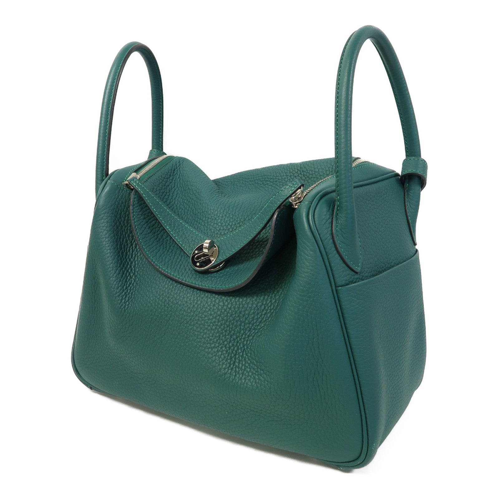 HERMES Clemence皮革Lindy 30銀扣手挽肩背兩用袋Malachite/綠色